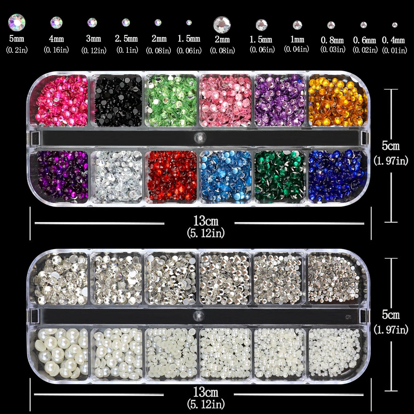 SEMATA Flatback Nail Art Rhinestones Charms Beige Nail Pearls Mixed Size Nails Gems Pink Black Red Nails Rhinestones Art Accessories Decoration Design for Women