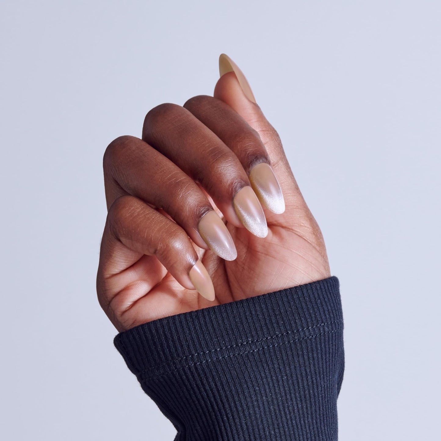 Kiss Core, Press On Nails, Nail glue included, 'Amazon Falls', Beige, Medium Size, Almond Shape, Includes 32 Nails, 2g Glue, 1 Manicure Stick, 1 Mini File