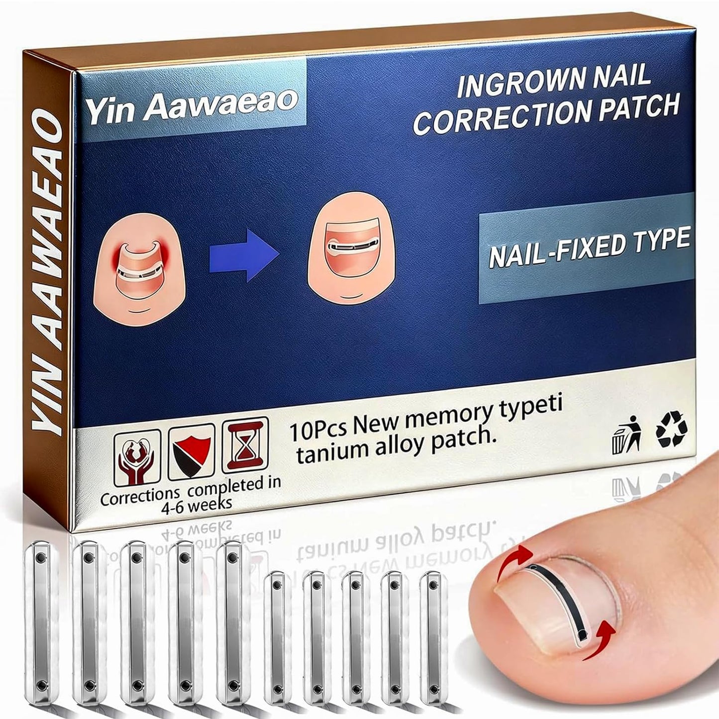 Titanium Alloy Ingrown Toenail Treatment - Professional Home Care for Curved Nails - Waterproof, Nail Tools and Ingrown Toenail Removal Kit,Ingrown Toenail Corrector(0.59/0.67in)
