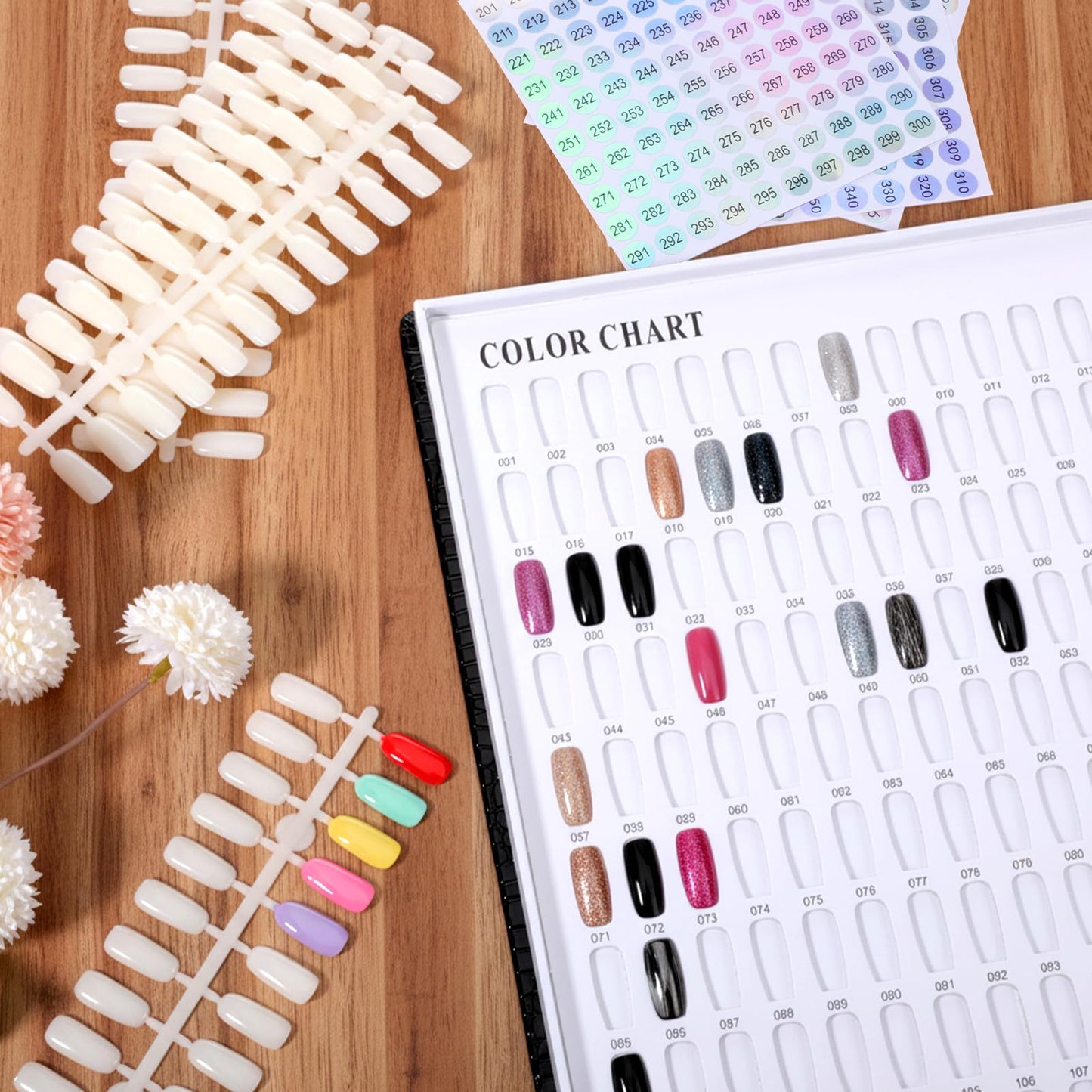 Xosjska 308 Nail Color Display Book Nail Swatch, Black Nail-Gel Polish Display Card Book Professional Salon Fingernail Art Booklet with 240 Practice Tips and 1-400 Number Labels, Black