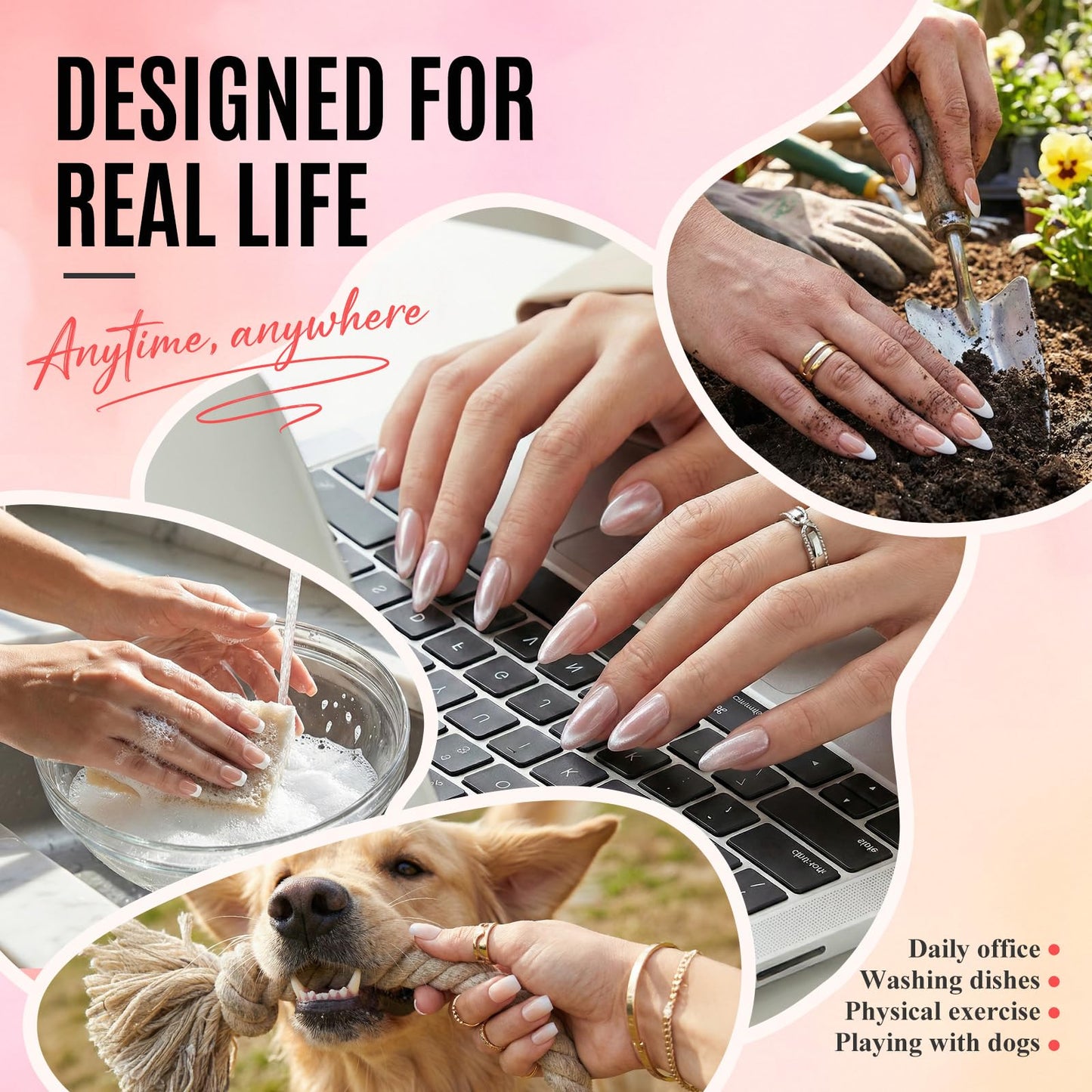 Bioday Ombre Press on Nails Short Square, Soft Gel Nude Pink Fake Nails Press on with Glue, 30Pcs Reusable Stick on Nails in 15 Sizes, Salon Quality False Nails for Women Spring Summer Vacation Gift
