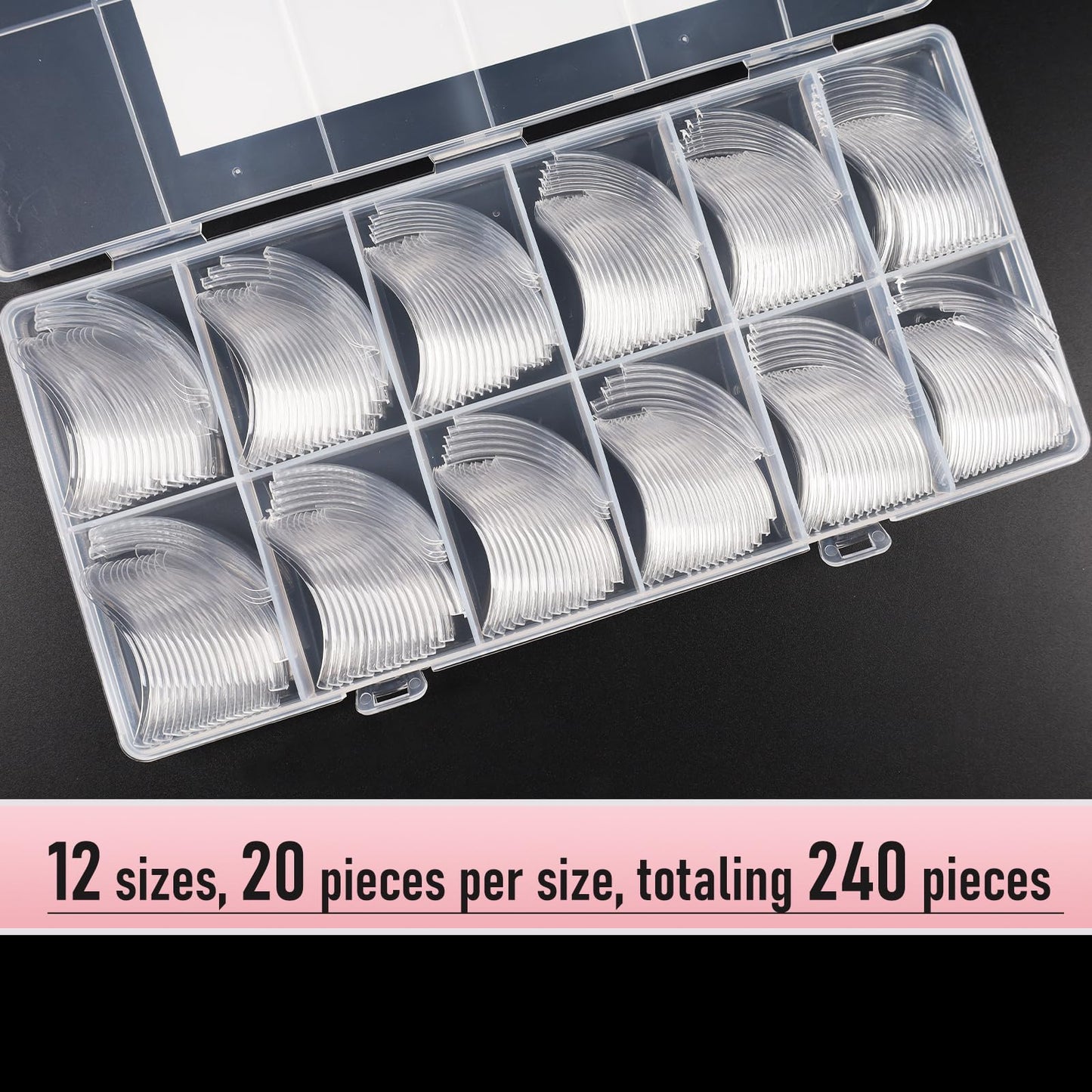 Wellquinn Curved Nail Tips Square Press on Full Cover Thicker Extra Curve Gel x Thick Long Acrylic Fake Nails, Clear Hard Gel French XXL False Nails for Nail Extension 12 Sizes 240 Pcs Q54 Pro