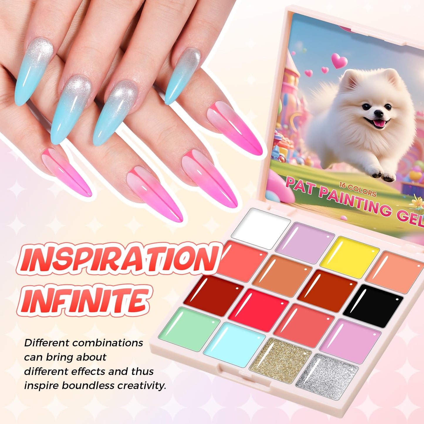 GELLAKTIK Sponge Pat Painting Gel, 16 Colors Ombre Gel Nail Polish for Ombre Nails Aura Nails, French Manicure DIY Nail Art High-glossy DIY Palette Cloud Fluff