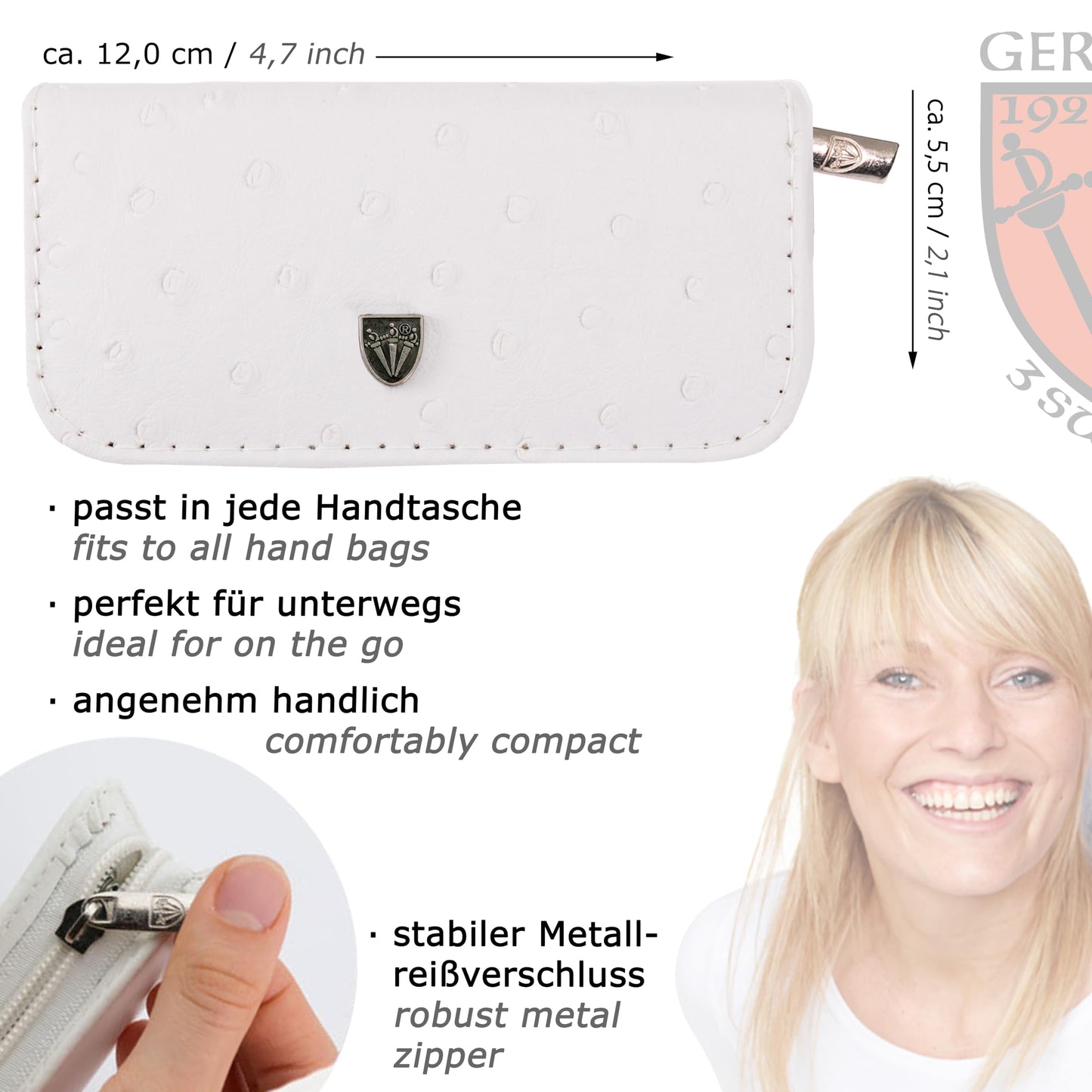 3 Swords Germany - brand quality 5 piece manicure pedicure grooming kit set with synthetic leather case ostrich white - Made in Germany