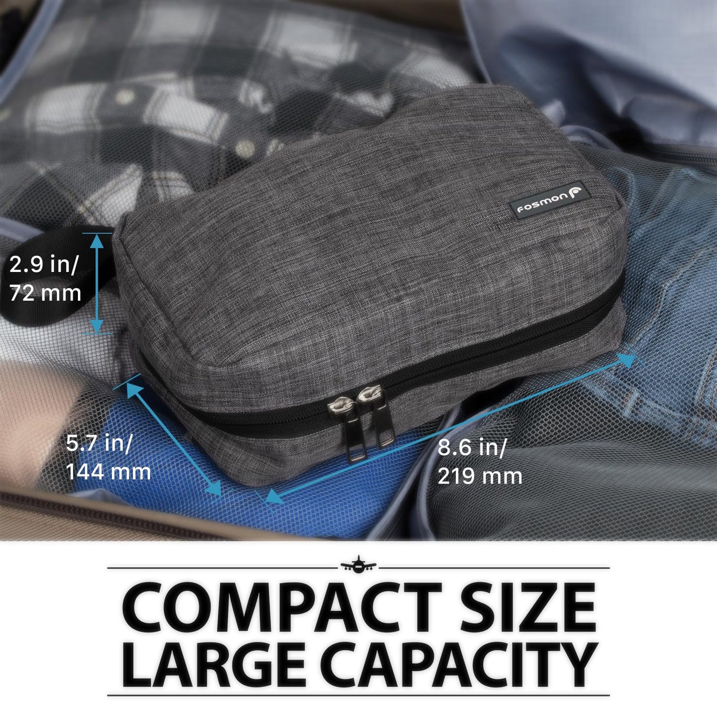 Fosmon Hanging Travel Toiletry Bag, Compact Toiletries Organizer, Cosmetic Makeup Portable Bag, Shower Bathroom Shaving kit, Hygiene Water-Resistant Carrying Travel Accessories for Men and Women