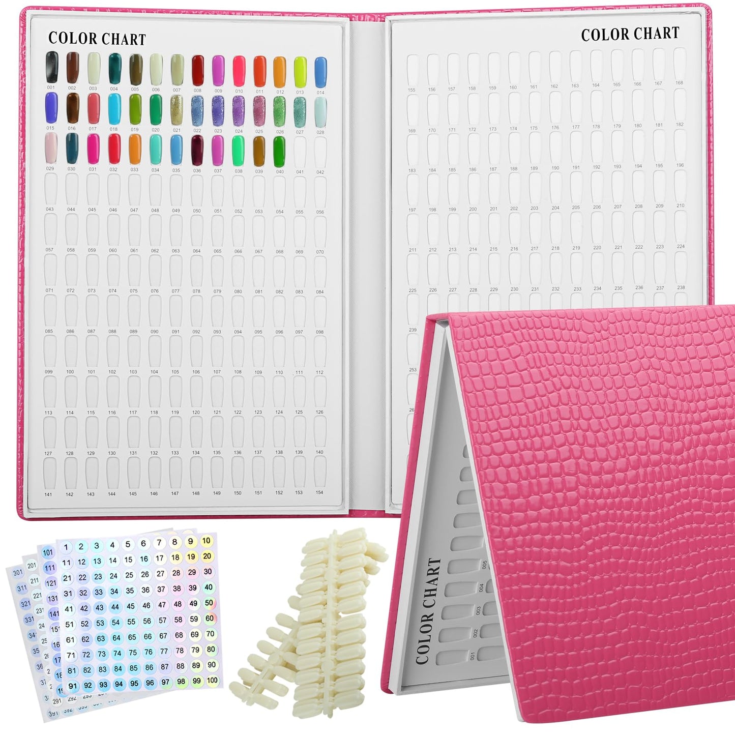 Vnjaoi 308 Polish Display Book, Gel Color Display Book, Fake Tips Sample Painting Art Design for Nail Salons, DIY at Home (Rose Red)