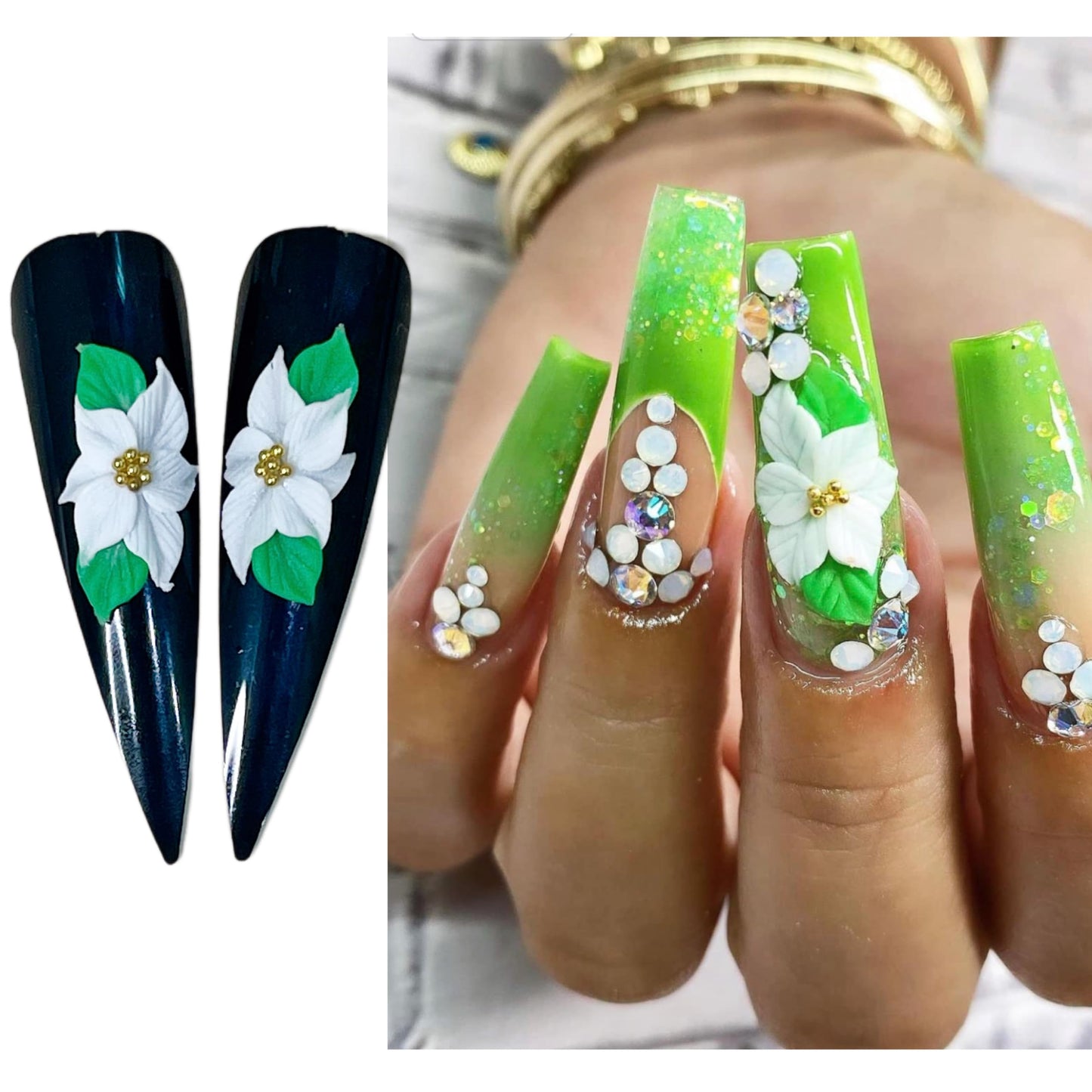 3D Christmas Acrylic Flower Nail Art Charms Handmade by Acrylic Powder - 24pcs Noel Flowers Nail Rhinestones Kit 3D Nails Design Acrylic for Women (Christmas Flowers 3-Small & Medium Size)