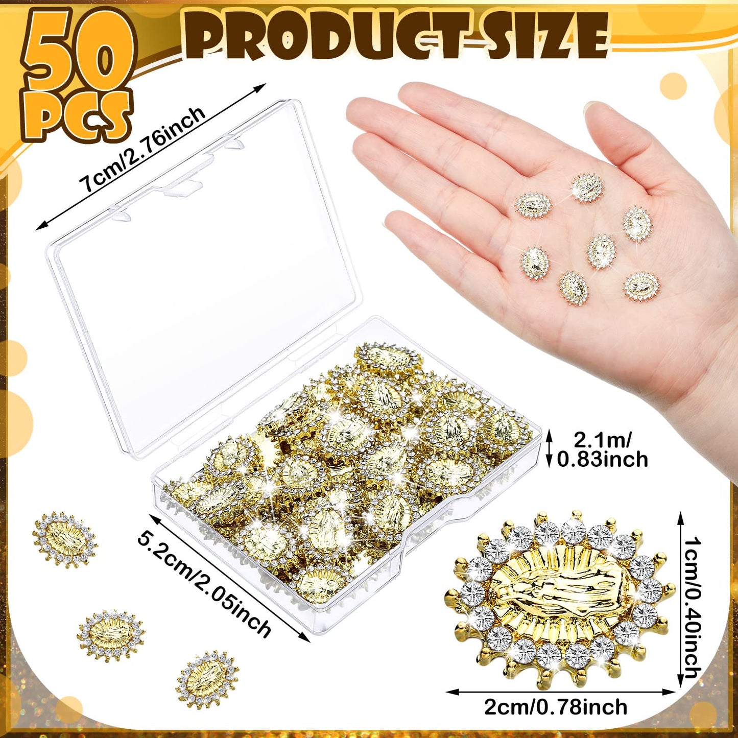 Lounsweer 50 Pcs Mini Virgin Mary Nail Charms for Women 3D San Judas Mary Gems Shiny Zircon Alloy Jesus Art Charms Metal Buddha Gold Nail Jewels Gems Religious Rhinestones Accessory
