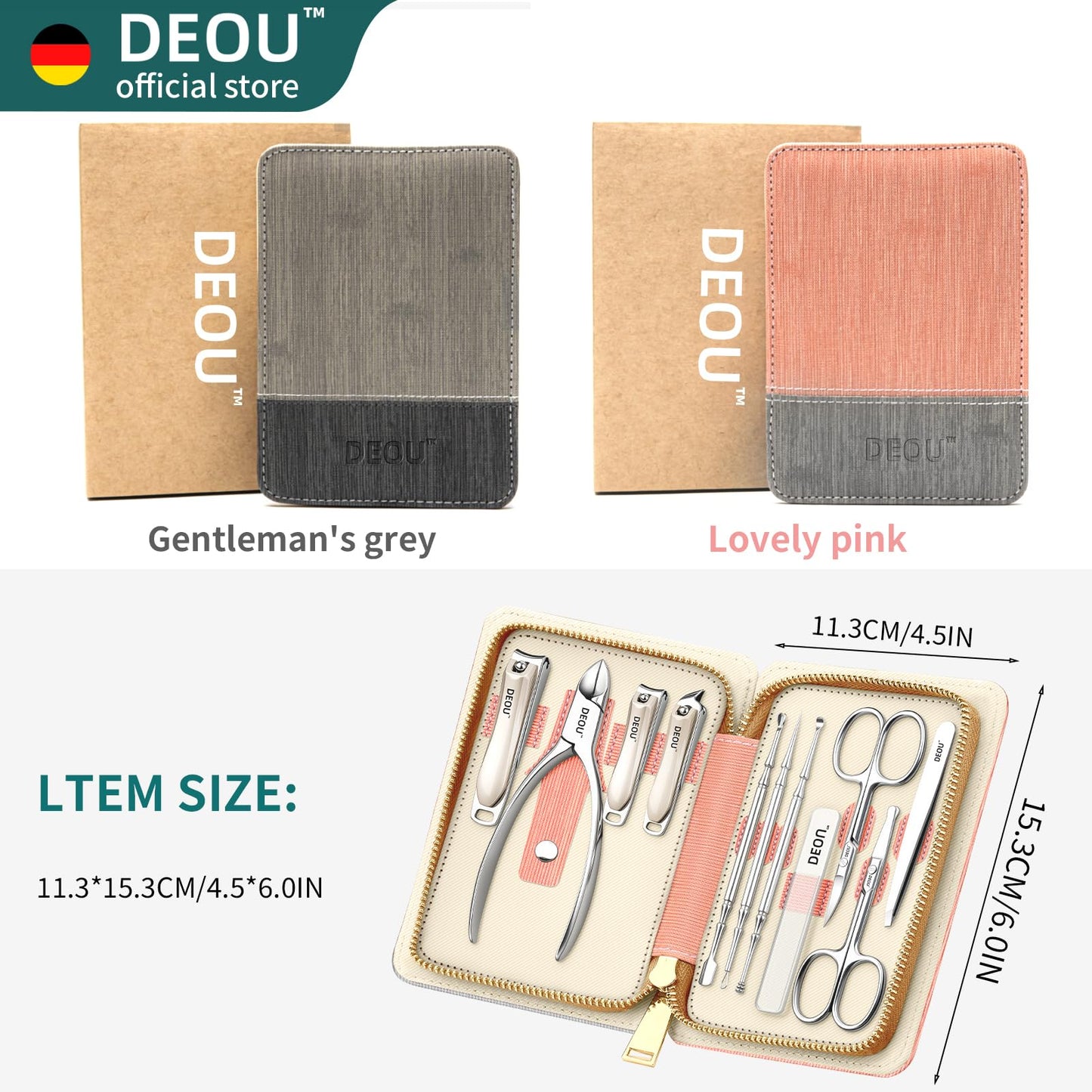 DEOU Manicure Sets Nail Clippers Stainless Steel Manicure and Pedicure kit Girls Professional Nail Files and Men's Grooming Scissors Tools for Home Personal Care or Gifts (Gray upgraded version)