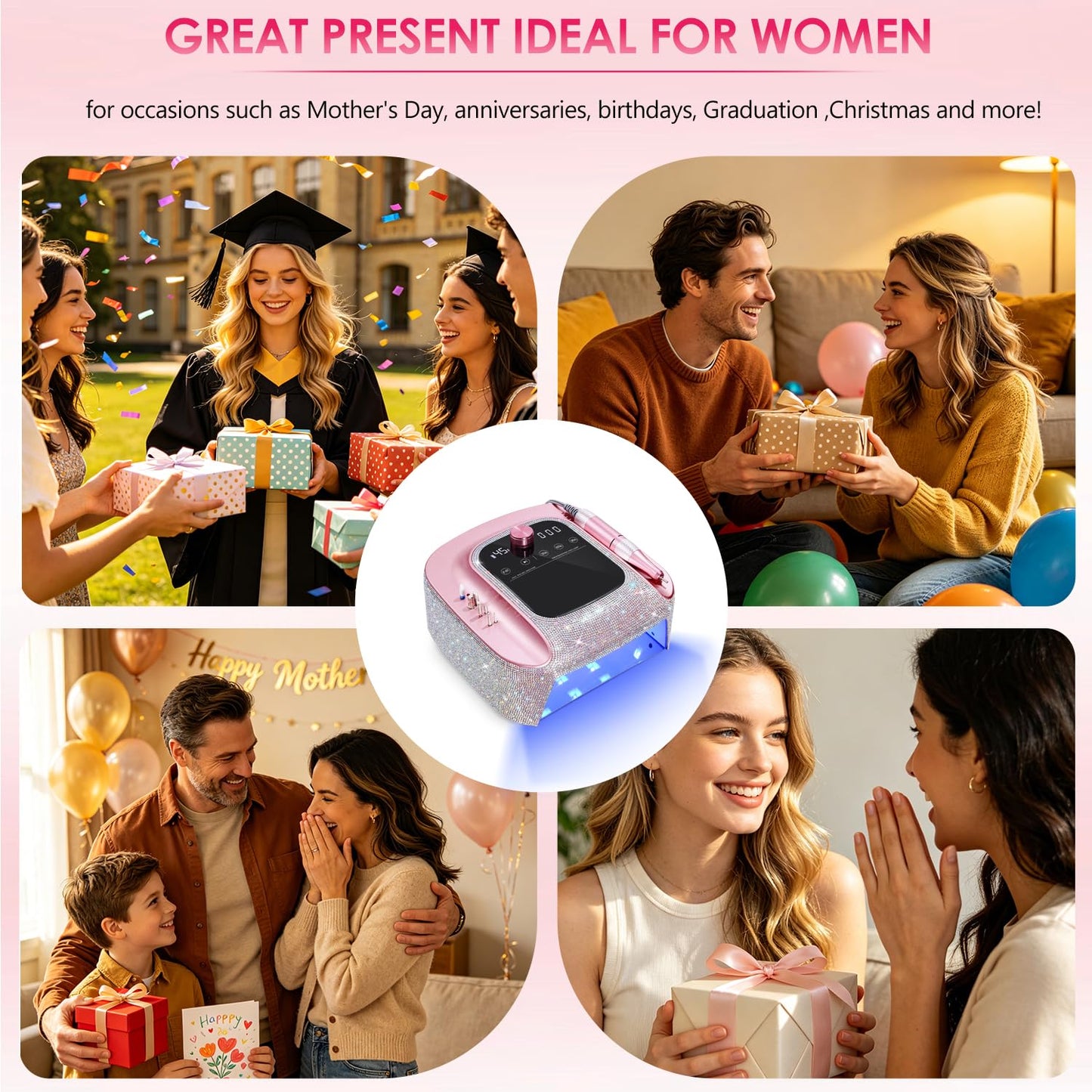 2-in-1 Rechargeable Cordless UV LED Nail Lamp & Electric Nail Drill Kit with Auto Sensor, LCD Display,45000 RPM Professional Gel Nail Dryer Machine for Home Salon Use & Training Nail Art Practice