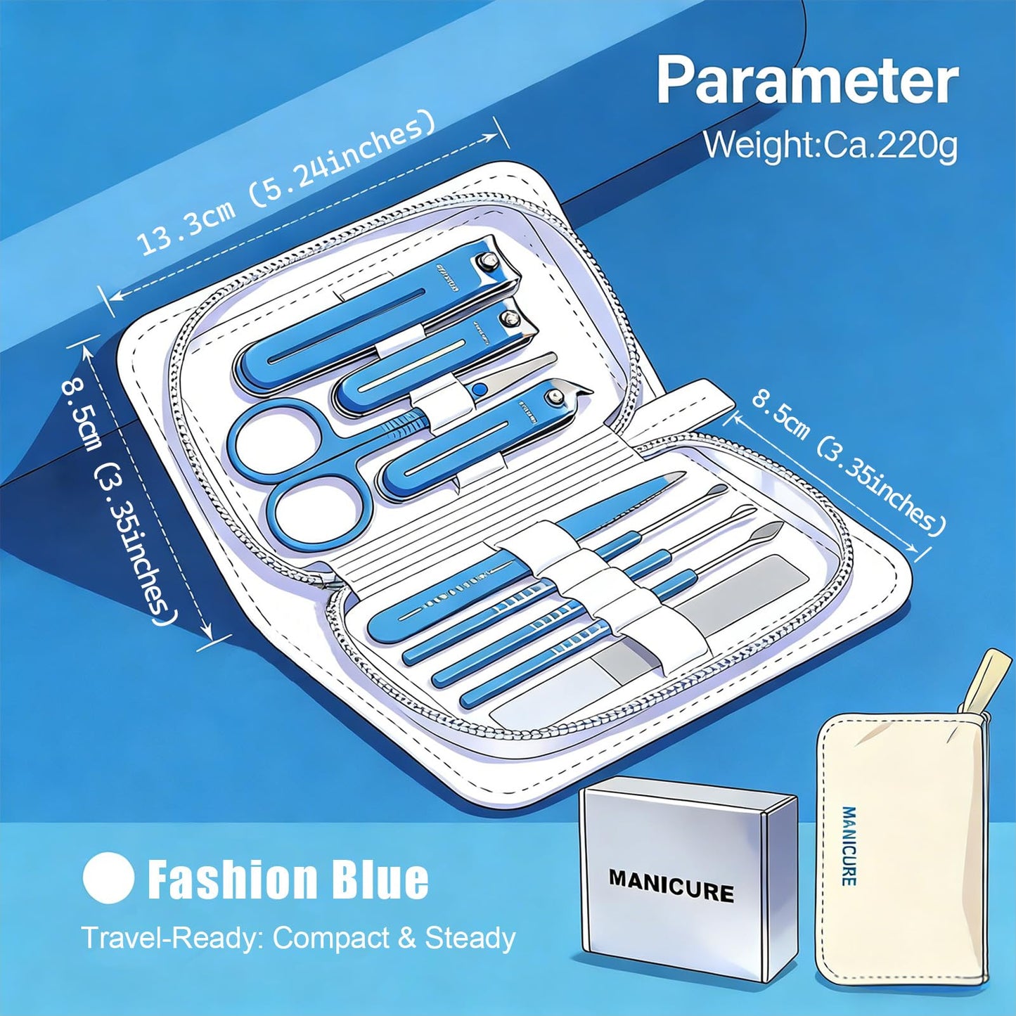 SIALANCI 9-in-1 Manicure and Pedicure Kit for Men & Women, Travel Nail Clipper Set with Stainless Steel Tools & Glass Nail File, Portable Grooming Kit in PU Leather Case, Personal Care Gift