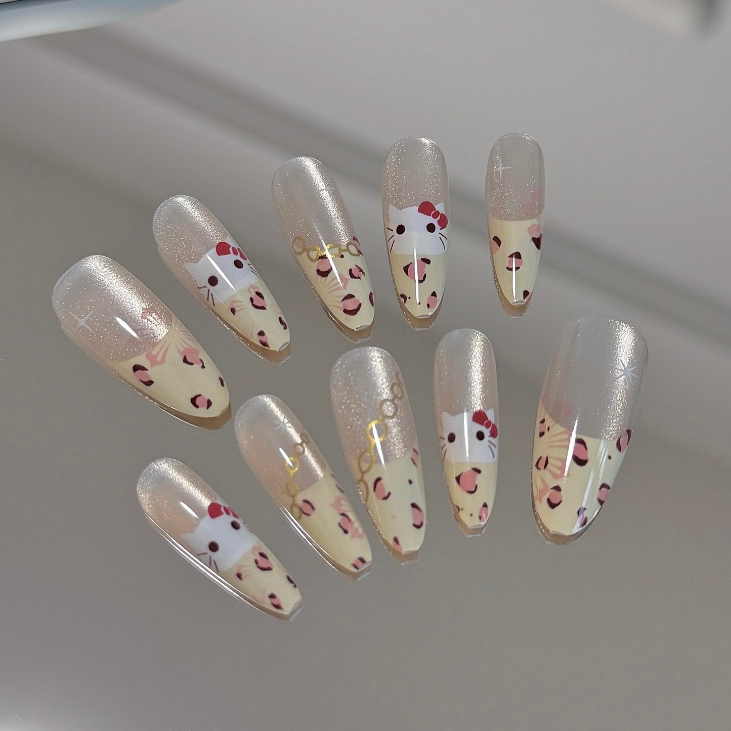24 Pcs Fake Nails Almond Long Leopard Print Almond Press on Nails Long Nail Tips Acrylic Press on Nails Yellow Press on Nails Full Cover Nail Tips Cat Eye Press on Nails Y2k Nails for Girls