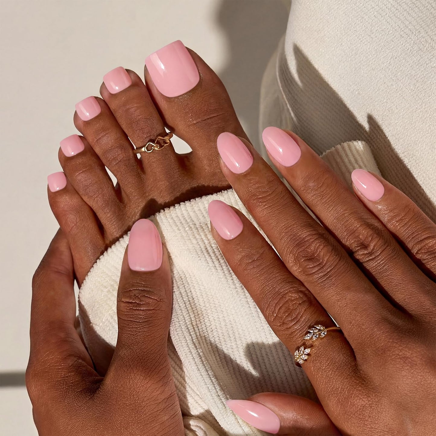 BTArtbox Press On Nails Almond - Quiet Poise, Easy-to-Apply Baby Pink Extra Short Press On Nails with Glue and Adhesive Tabs in 16 Sizes - 32 Nails All-in-One Kit