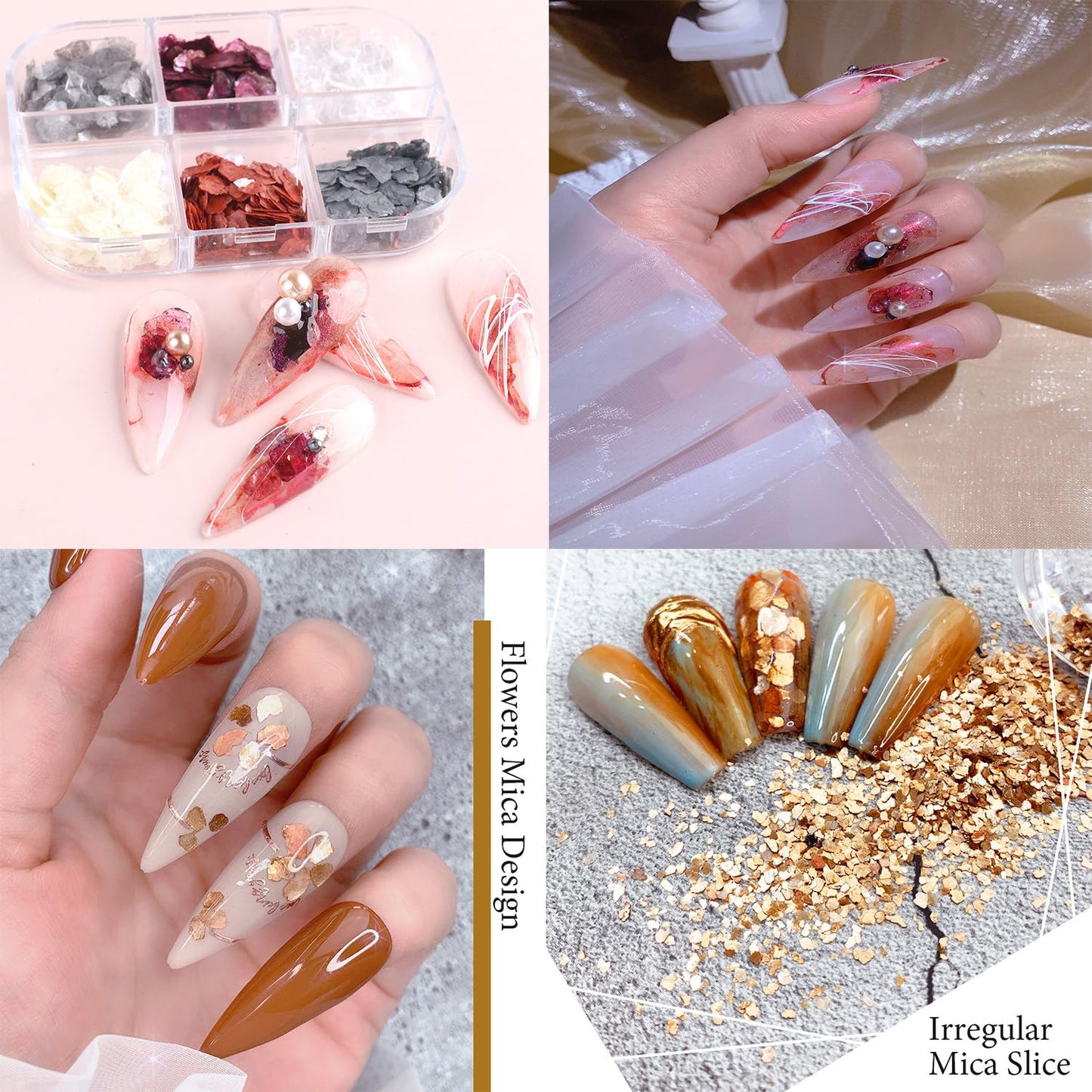Mica Marble Nail Art Flakes, Autumn Winter Holographic Japanese Style 3D Nail Glitter Sequins Design Marble Nail Slices Acrylic Nails Supplies for Women Manicure Charms Decorations Resin Nail Art Tips