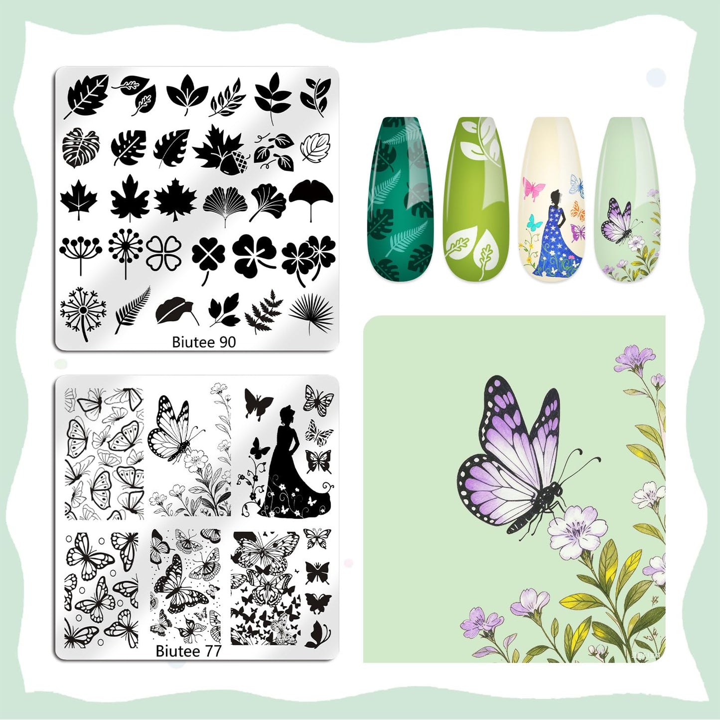 Biutee Nail Stamping Plate 15PCS Nail Stamper Kit Nail Art Stamping Plates Set with Nail Stamper, Scraper & Storage Bag, Nail Stamping Kit Star Bowknot Love Butterfly Leaf Design Template for Nail Art