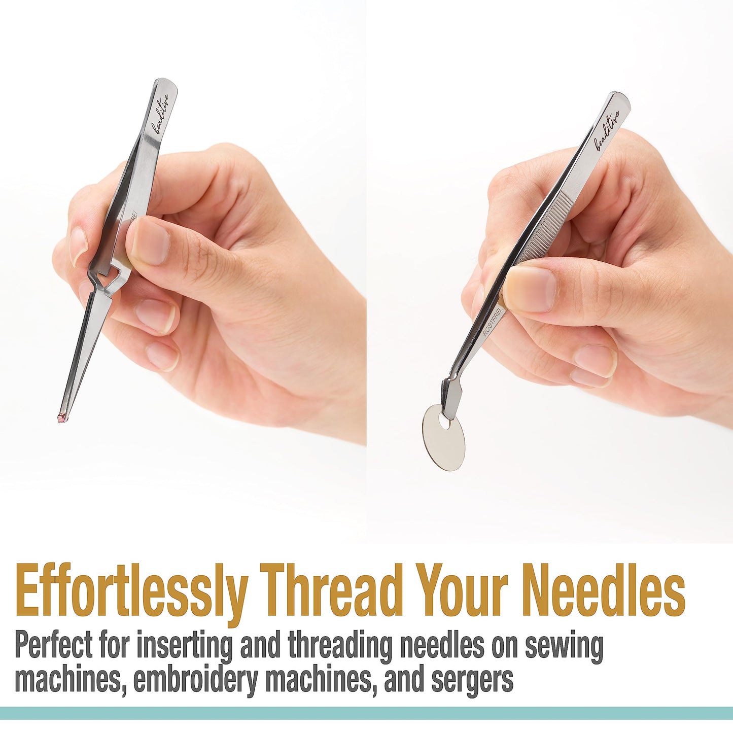 Beaditive Professional Stainless-Steel Precision Tweezer Set – Craft Tweezers for Jewelry & Nail Art – 4 Piece High Precision Jewelry Picking Tools – Jewelry Tools with Non-Serrated Tips