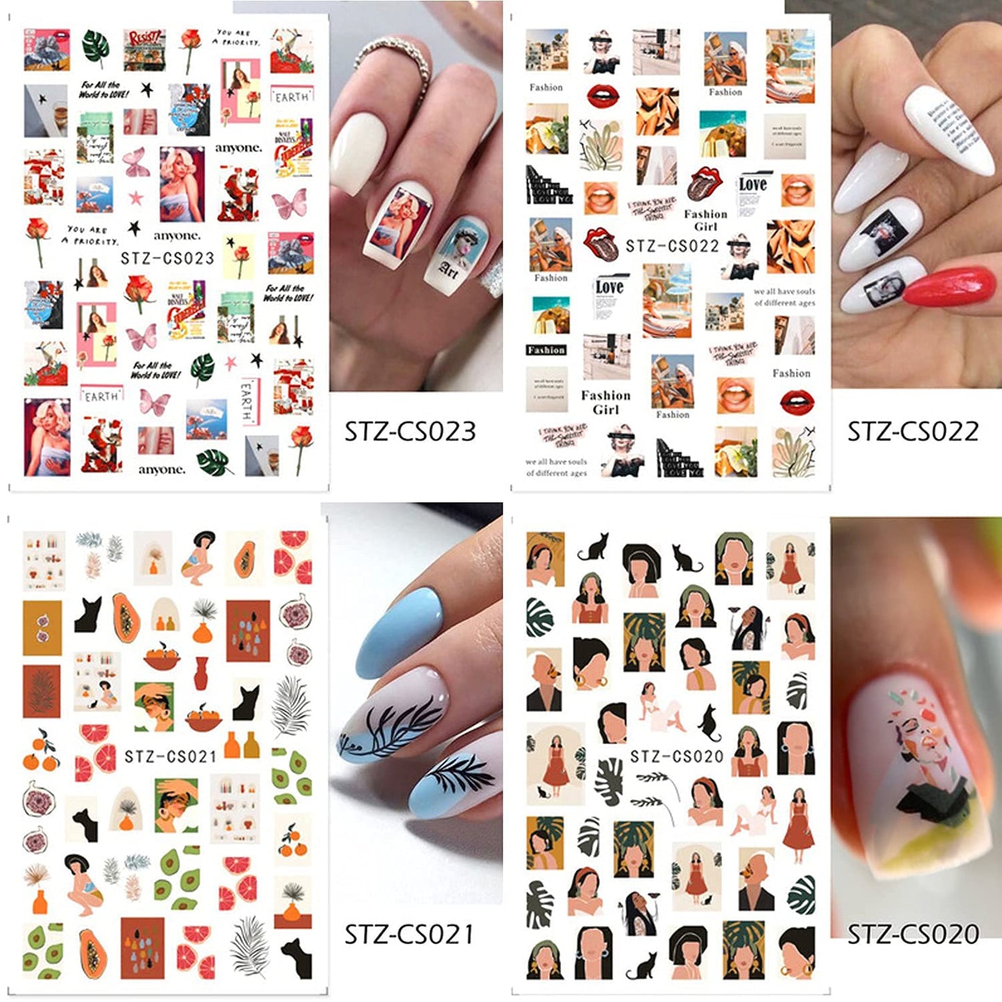 8 Sheets Love Heart Nail Art Stickers with 18 Sheets Colorful Nail Art Stickers