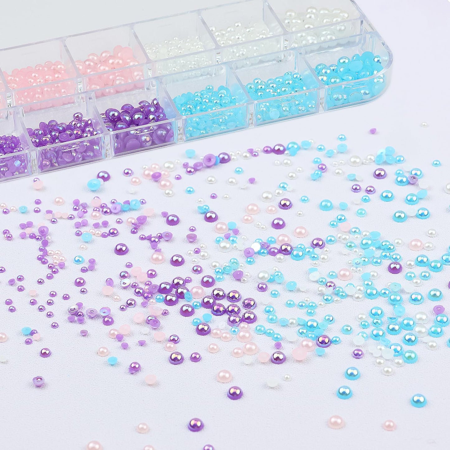 SEMATA Pink Nail Art Pearls Charms Flatback Nail Rhinestones Mixed Size Nails Gems Pink Purple Blue Nails Pearls Rhinestones Art Accessories Decoration Design for Women