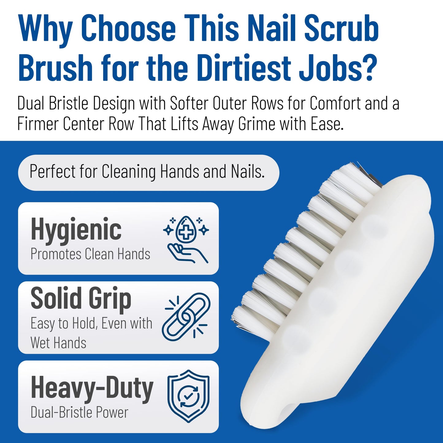 SPARTA 5" Nail Scrub Brush Kit with Firm Polyester Bristles, Polypropylene Handle, Hook and Cord, Bilingual Handwashing Decal, Commercial Use, Plastic, 5 x 2.24 Inches, White (Pack of 6)