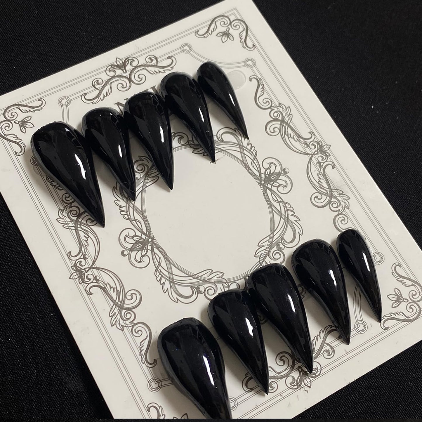 Eagle Claw Press on Nails Handmade Medium Stiletto Unique Thick Acrylic Nails Black Talon False Nails Cat Claw Glossy Glue on Nail Solid Colour Curved Sturdy Nail Art 10Pcs(M)