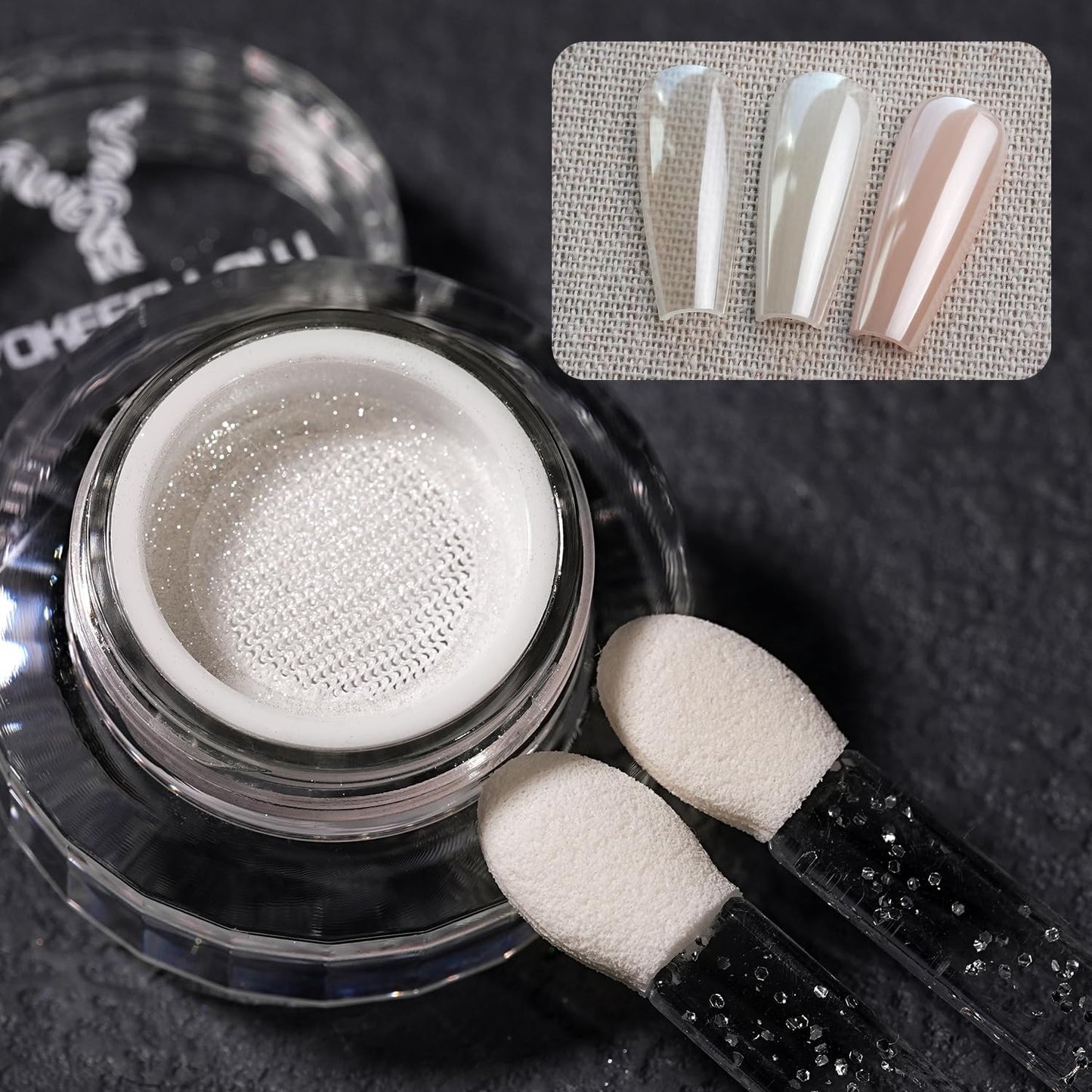 Yokefellow GleamTap Cushion Magic White Chrome Nail Powder,Glazed Donut,Pearlescent Nail Chrome Powder,Nail Art Decoration for Home DIY Salon Manicure (GT211 Magic White