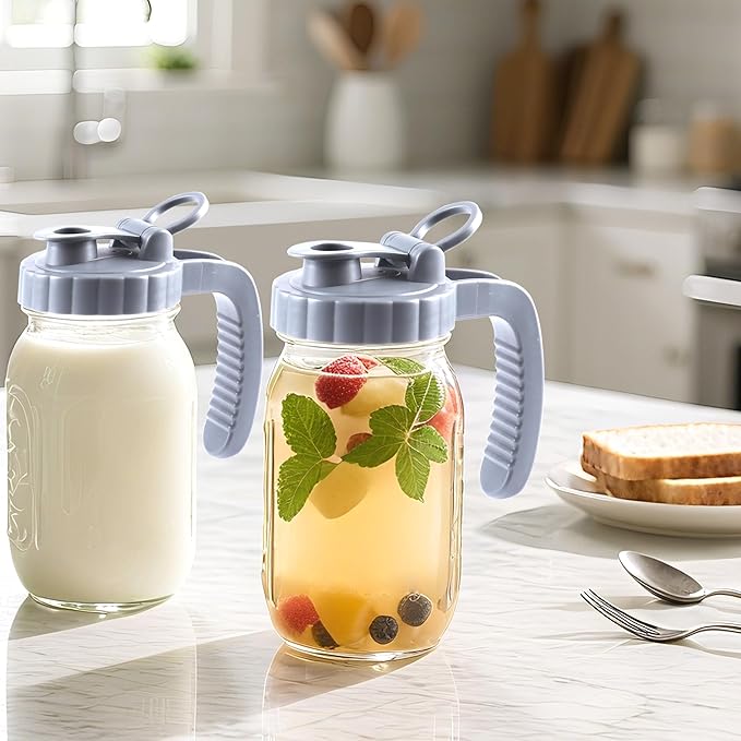 32 Oz Glass Mason Jar Pitchers With Pour Lid 1 Quart Wide Mouth Breast milk Storage Jug Container For Fridge Coffee Creamer Iced Sun Tea Juices Lemonade Airtight
