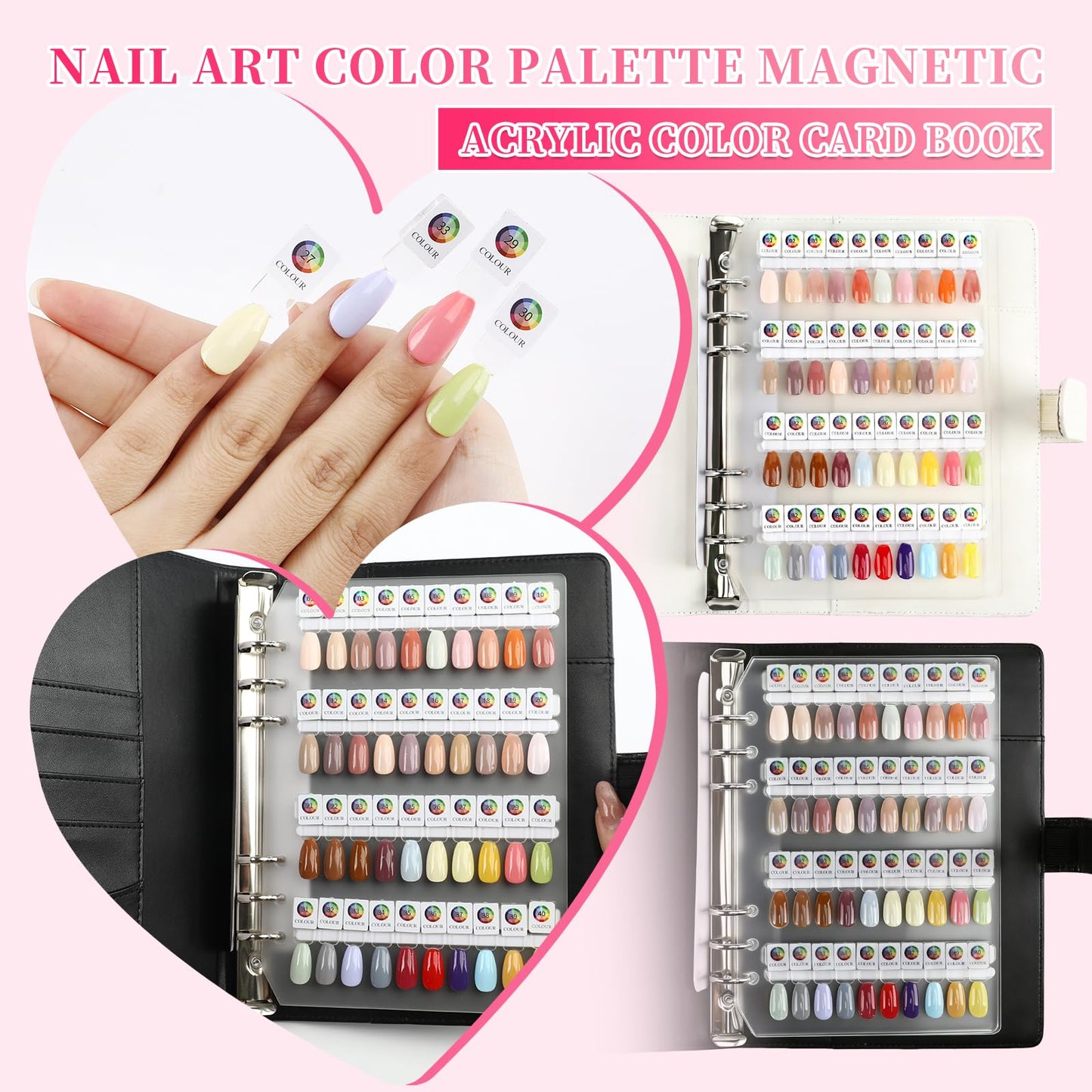 ANGNYA Magnetic Nail Swatch Book,120 PU leather Nail Polish Colors Display Book with 120 Magnetic Tips & 1-150 Number Labels,Perfect for Nail Polish Nails Art Design Nail Art Salon