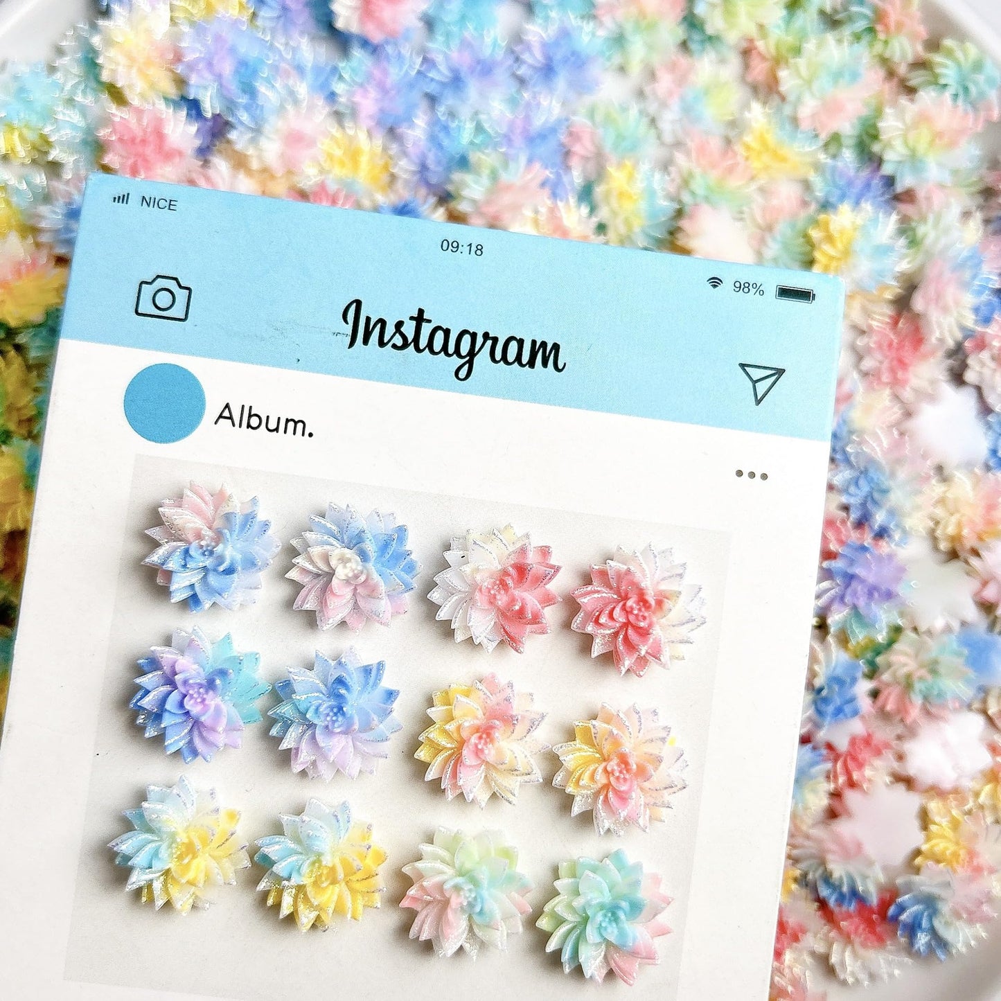 AWDSLUY 50Pcs Colorful Flower Nail Art Charms Glow in The Dark Spring Summer Soft Lotus Color Blocking Nail Charms Nail Supplies 3D Flatback Resin Nail Rhinestone Diamonds for Women Manicure DIY