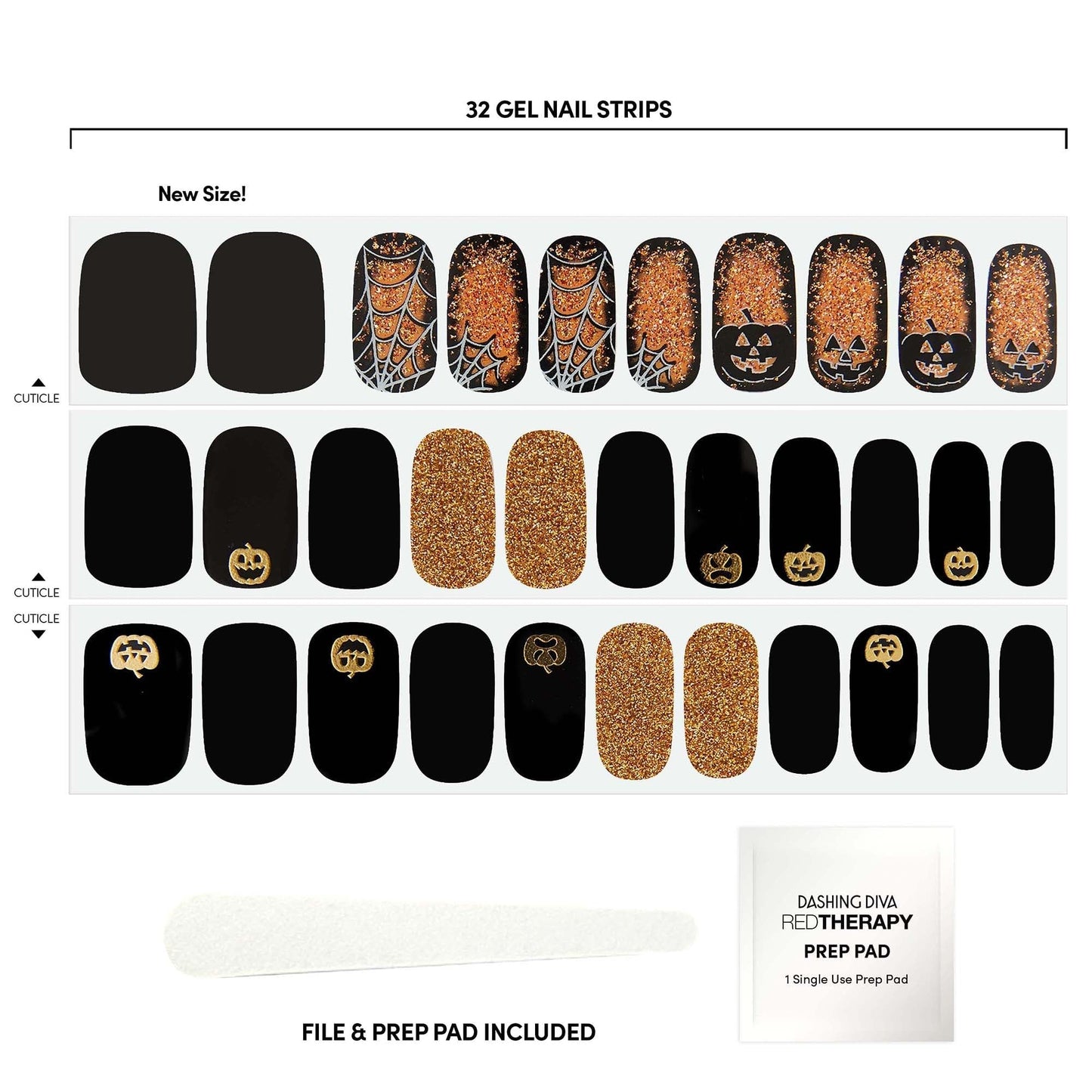Dashing Diva Gloss Halloween Nail Strips - Twisted Nightmare | UV Free, Long Lasting, Cute Halloween Gel Nail Stickers | Contains 32 Nail Wraps, 1 Prep Pad, 1 Nail File