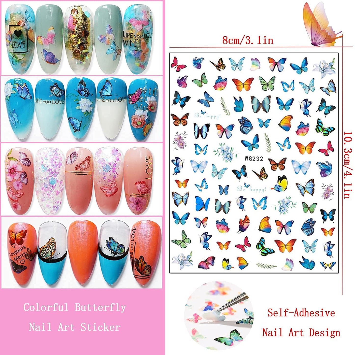9 Sheets Thanksgiving Nail Art Stickers with 8 Sheets Butterfly Nail Art Stickers