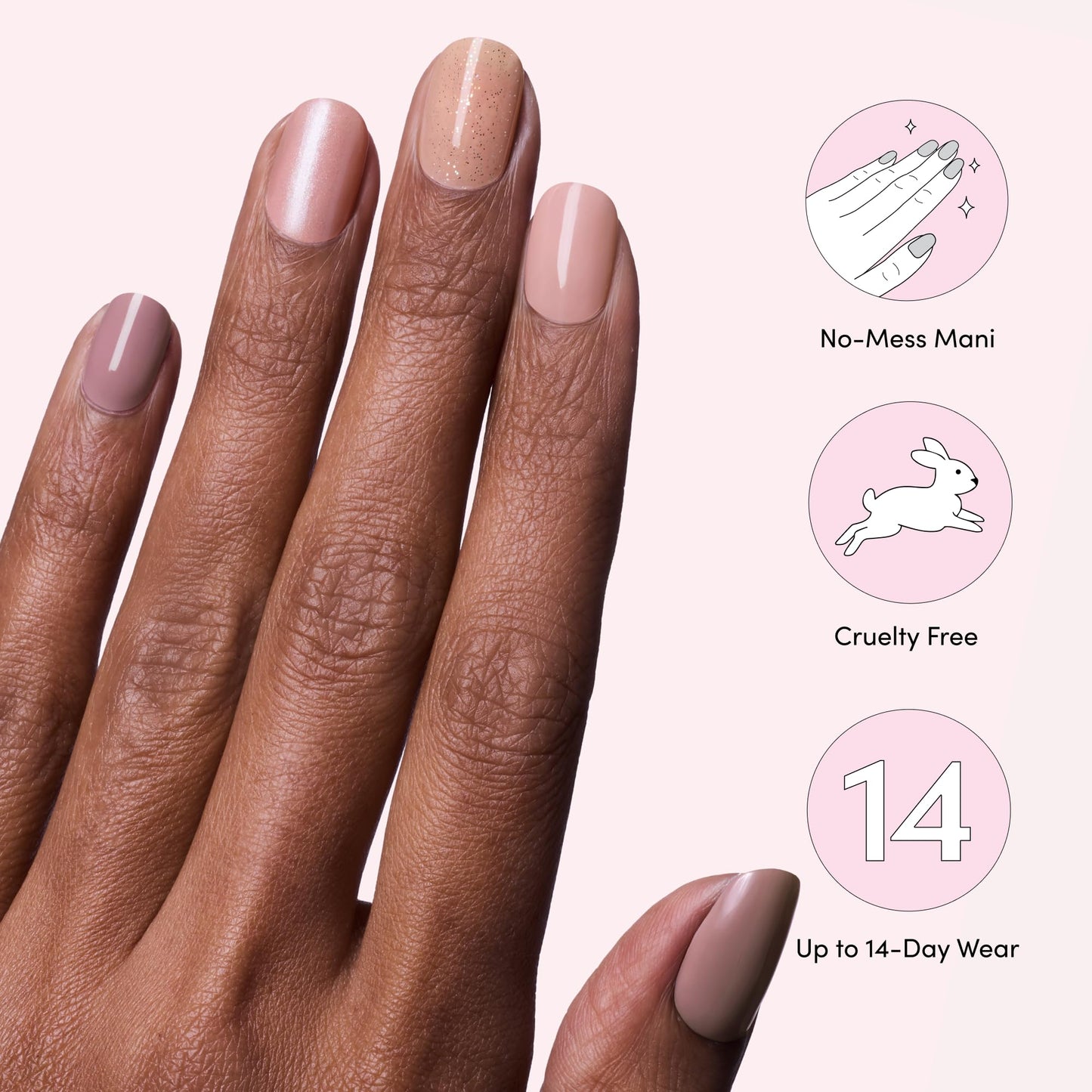 Dashing Diva Gloss Nail Strips 5-in-1 Kit - Best of Nudes - UV Free, Chip Resistant, Long Lasting Gel Nail Stickers - Contains 110 wraps, 5 prep pads, 2 nail files