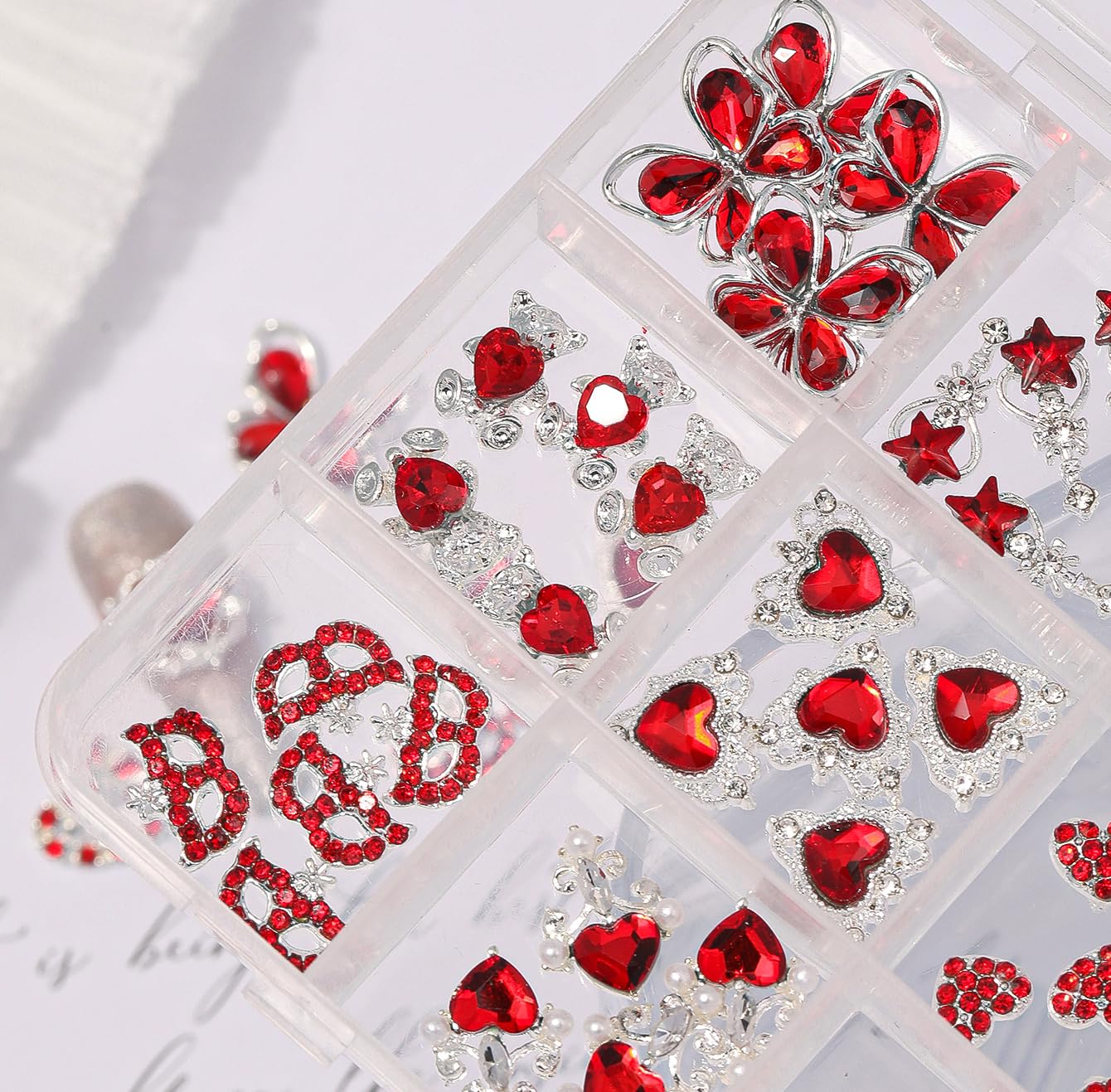 COOSLIM 60 Pcs Heart Nail Charms, Rhinestone Red Butterflies Nail Art Gems, Star Heart Butterfly Charms Decorations Sailor Moon Acrylic Nail Accessories for Women DIY Crafts 2