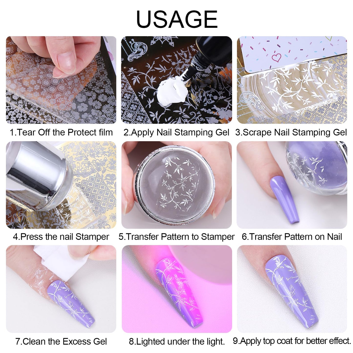 8pcs Heart Lip Valentine's Day Nail Stamping Plate Heart Print Holiday Nail Stencil Art Template with Nail Stamp Scrape Romantic Manicure Salon Supplies for DIY Nail Art