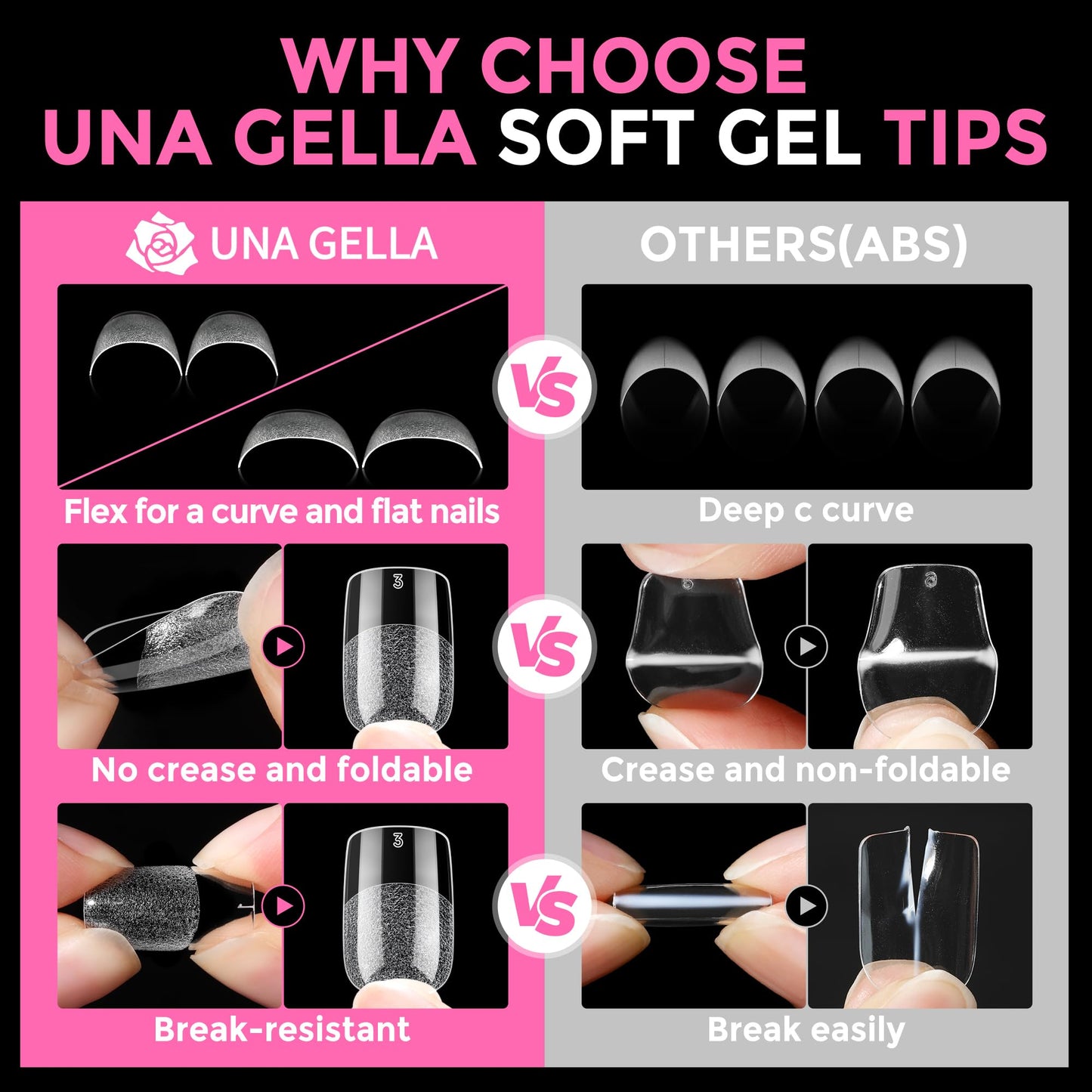 UNA GELLA Short Square & Squoval Nail Tips 216pcs Pre-Etched Short Square Round Oval Press on Nails Squoval Clear Acrylic Fake Full Cover Gel Nails Tips for Nail Extensions Home DIY Salon 12 Sizes