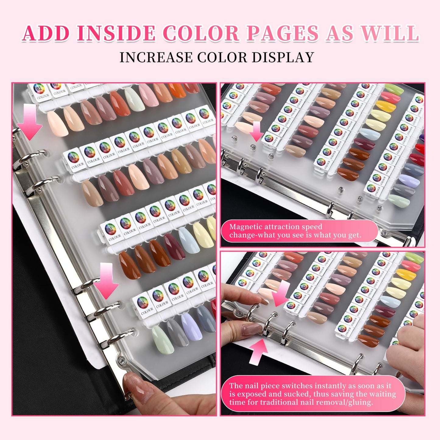 ANGNYA Magnetic Nail Swatch Book,120 PU leather Nail Polish Colors Display Book with 120 Magnetic Tips & 1-150 Number Labels,Perfect for Nail Polish Nails Art Design Nail Art Salon
