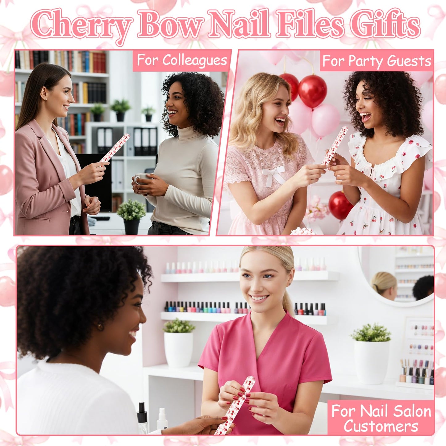 Diartpaint 50pcs Cherry Bairthday Party Favor for Guest Cherries Nail Files Bulk Emery Board for Cherry On Top Baby Shower Party Favor Double-Sided Emery Board for Women Girl Fingernail Tool Salon Use