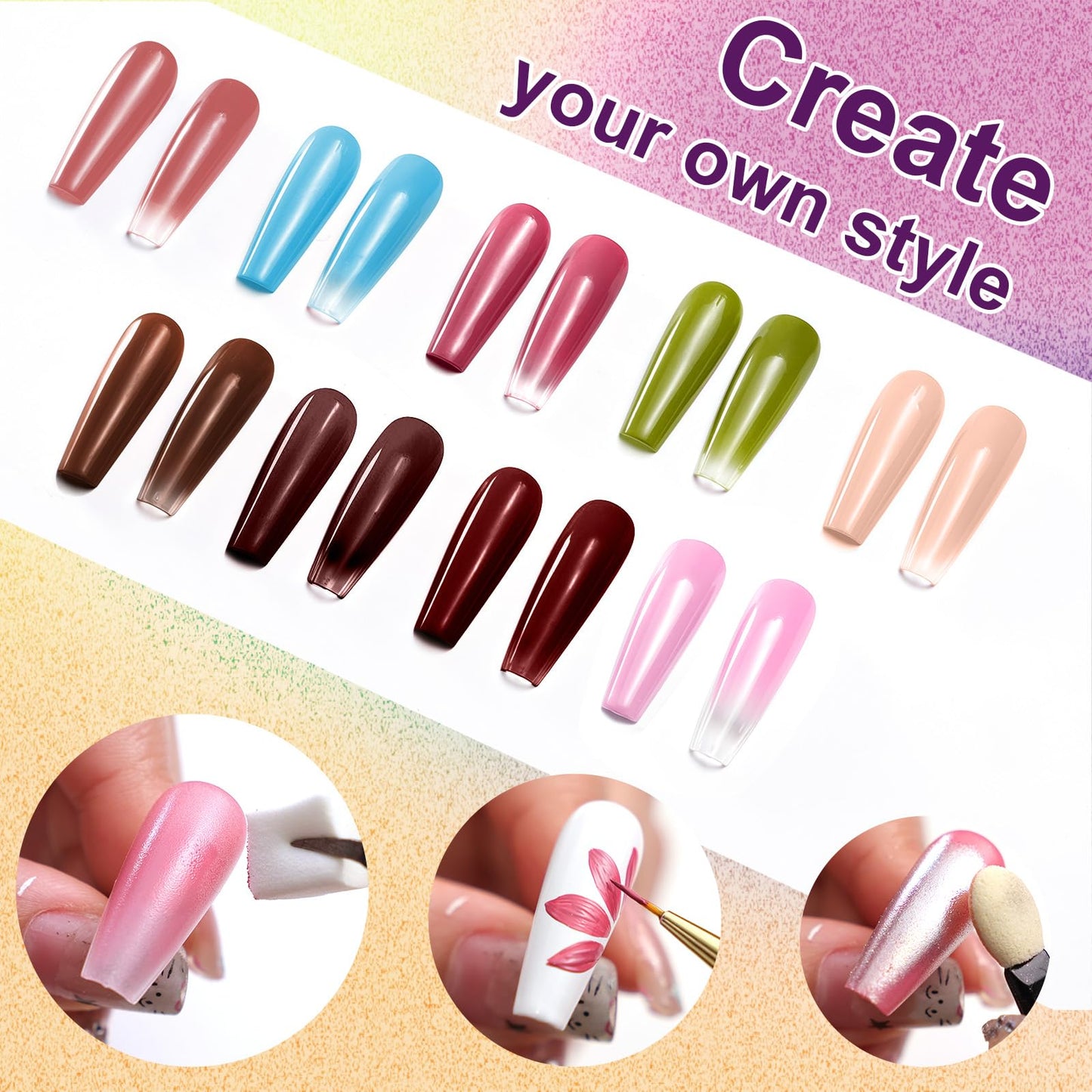 U-Shinein Gradient Painting Gel, 9 Colors Ombre Gel Nail Polish for Pigment Pat Nails Aura Nails French Manicure Soak Off UV Long-lasting Home Salon DIY Nail Art Canyon Bloom