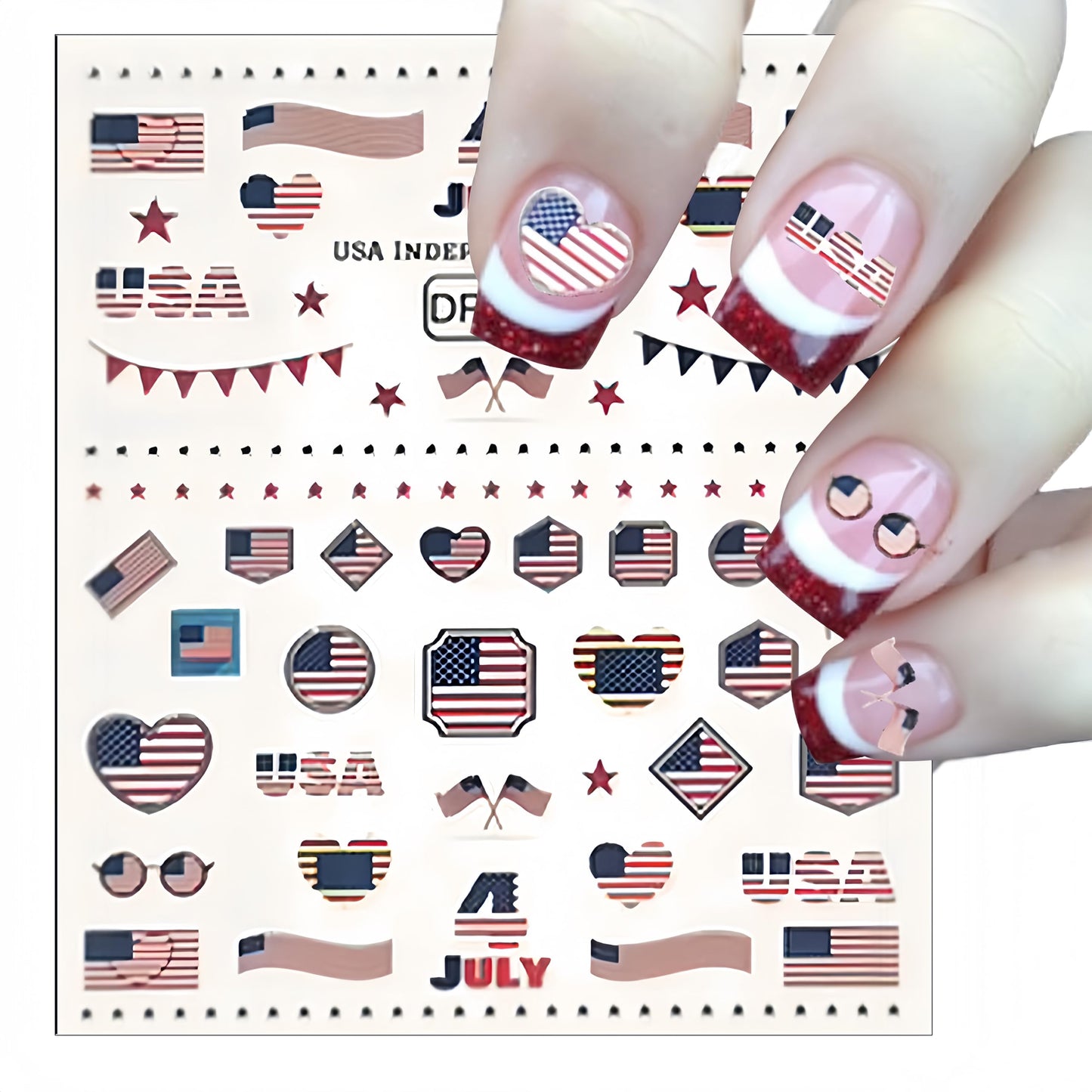 5 Sheets July 4th Nail Art Stickers 3D Self Adhesive American Flag I Love America Nail Decals Memorial Day for Women Nail Art Decoration
