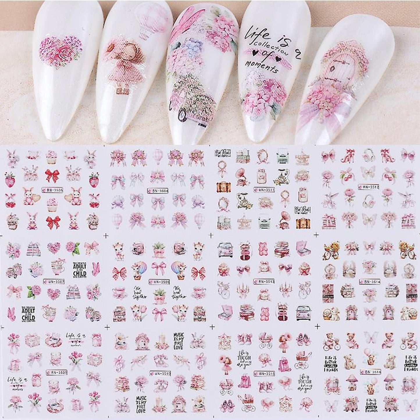 1400Pcs Nail Stickers Water Transfer DIY Nail Decals, Fruit Butterfly Flowers Marine Animal Transfer Watermark Nail Art Stickers for Nails Toenails Nail Tips Decor Halloween Christmas
