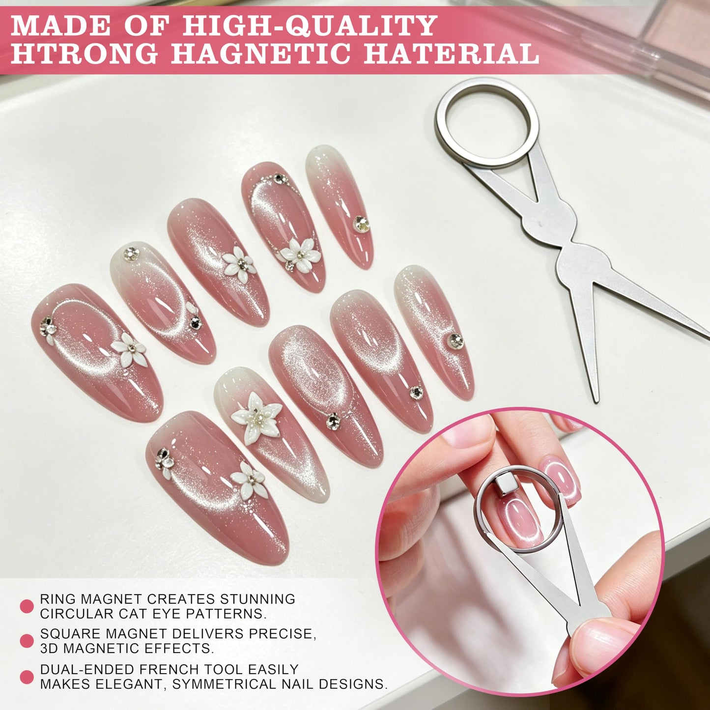 New Ring-Shaped Cat Eye Magnet for Nails,Strong Nail Magnet Tool,Portable Hollow Circular Cat Eye for Home DIY