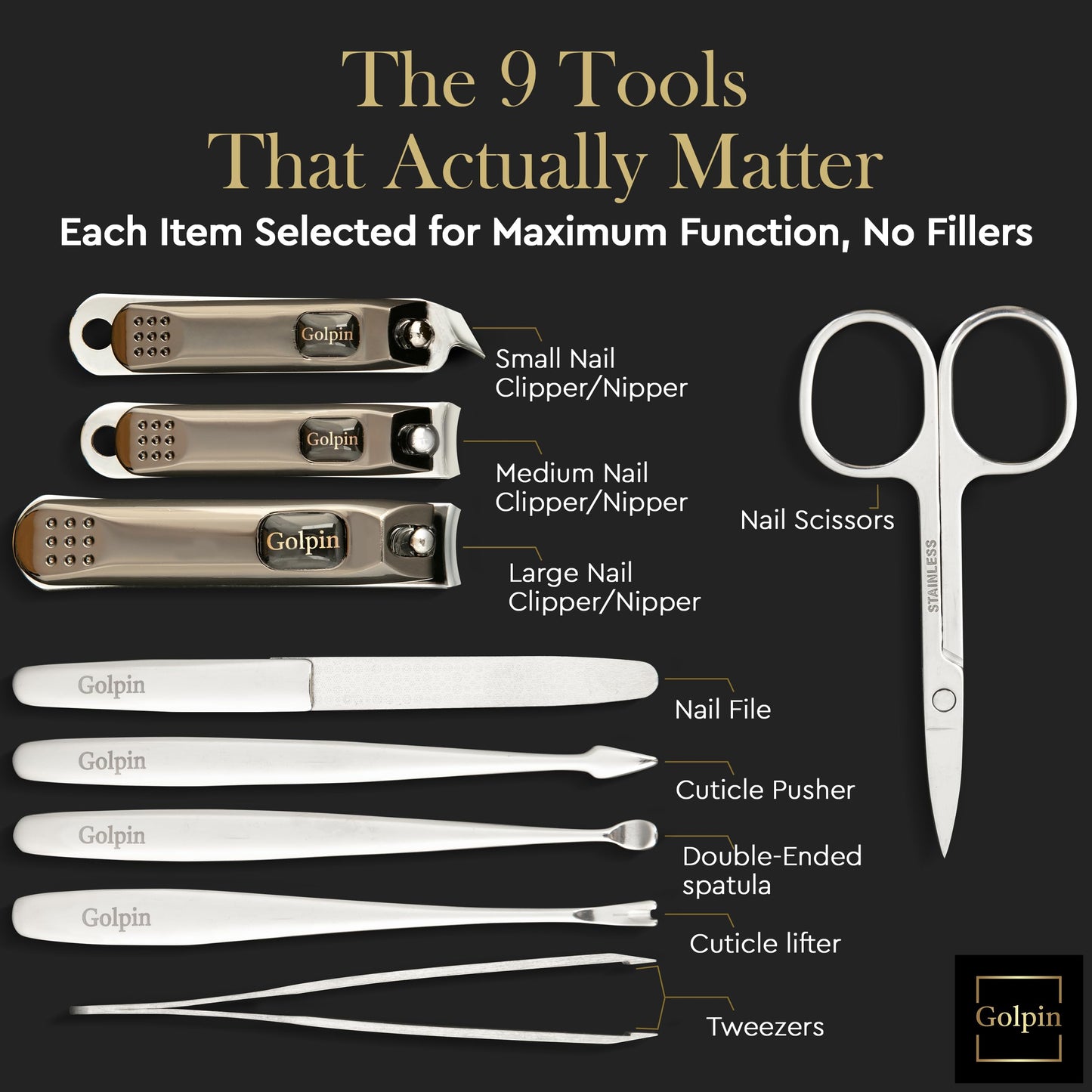 9 Pcs Manicure Set for Men & Women – Stainless Steel Manicure & Pedicure Kit with Travel Nail Grooming Case, Nail Clippers, Cuticle Tools – Gift-Ready Mens Manicure Kit & Womens Grooming Set