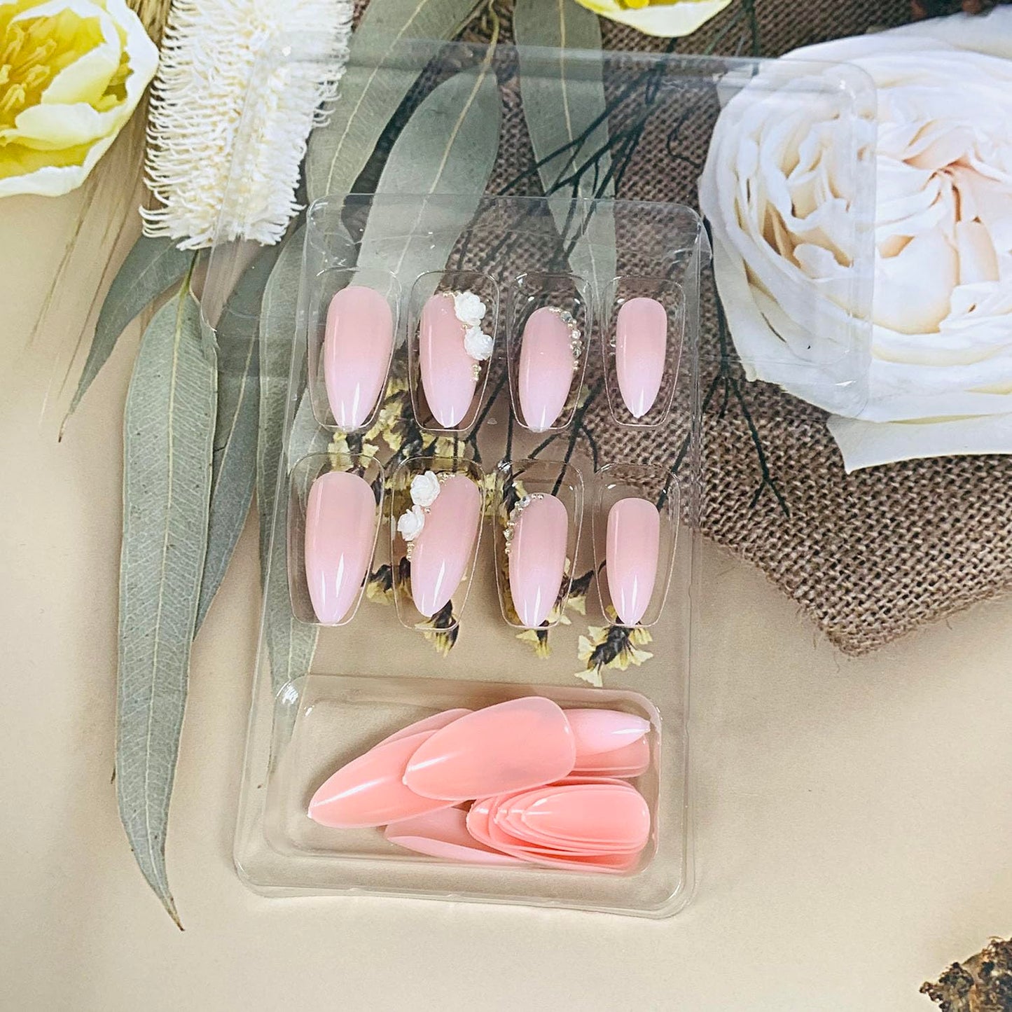 FIEONCIY Press on Almond Nails Short Length Glossy Acrylic Almond Shaped False Nails with Designs Artificial Medium Fake Nails with Charms Glue Stick on Fingernails for Women Girls(WSJ2403)