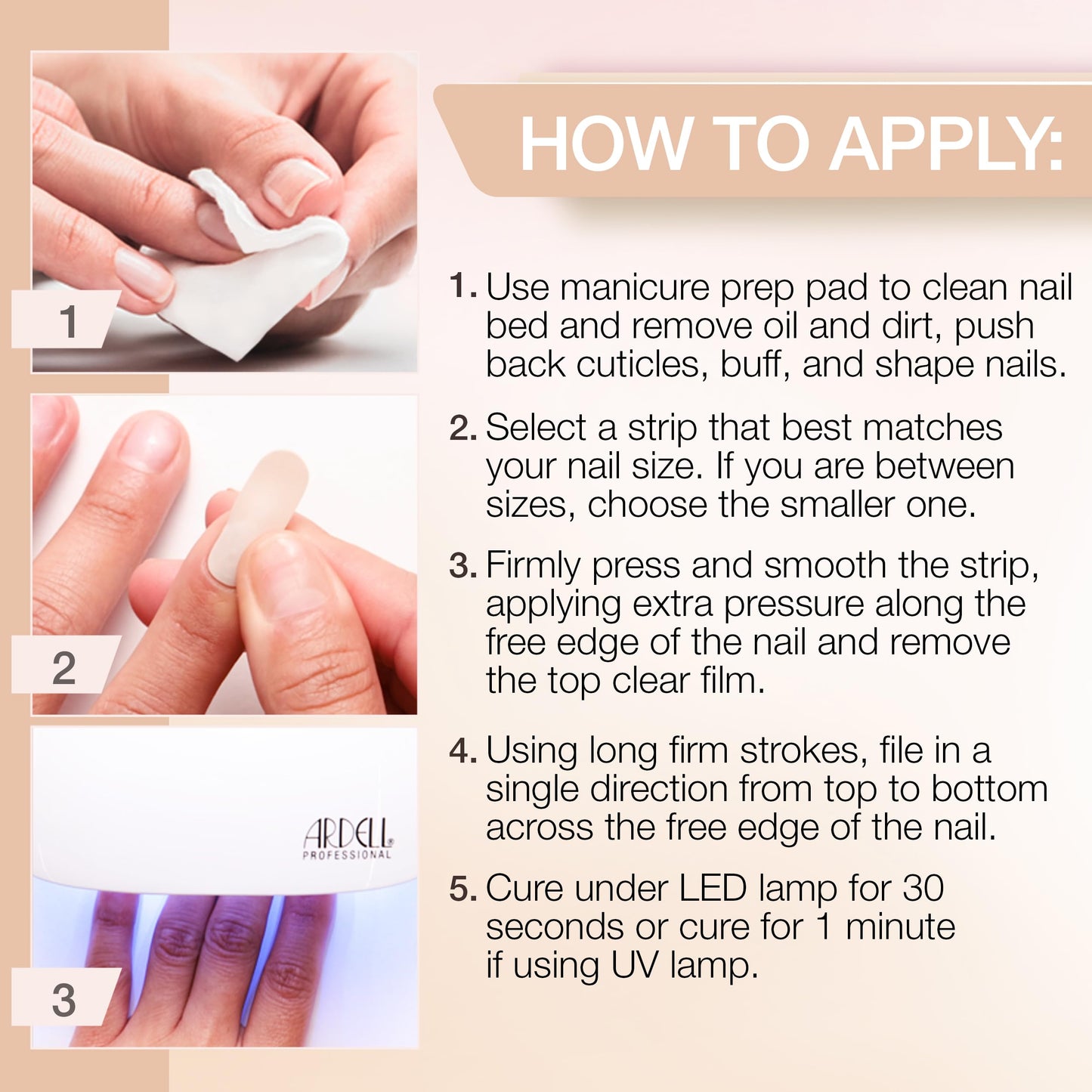 Ardell Nail Addict Gel Nail Starter Kit with Led Uv Light - Cashmere Sands, Semi-Cured Gel Nails Strips, File & Prep Pad for Easy At-Home Diy Manicure, Pack of 1