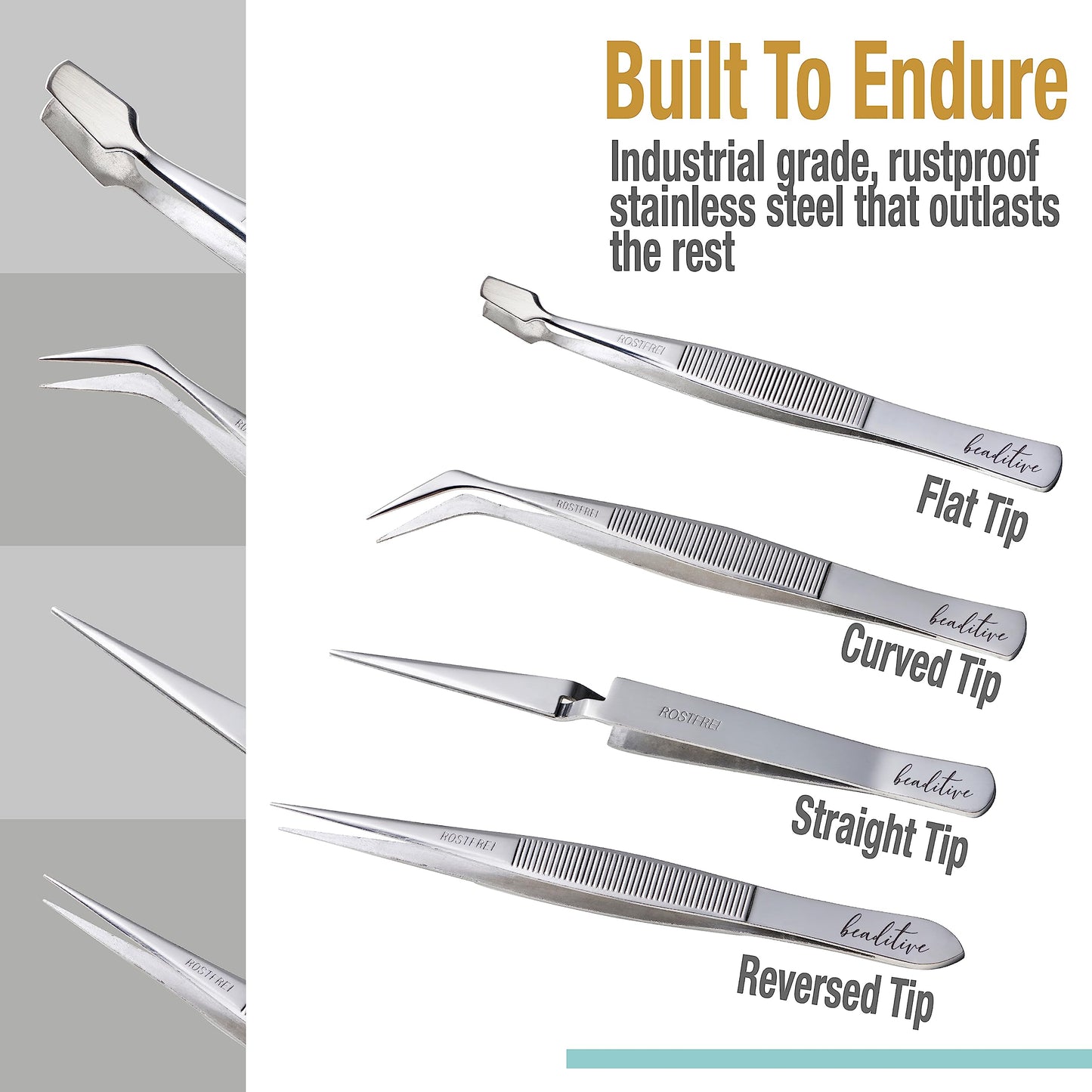 Beaditive Professional Stainless-Steel Precision Tweezer Set – Craft Tweezers for Jewelry & Nail Art – 4 Piece High Precision Jewelry Picking Tools – Jewelry Tools with Non-Serrated Tips