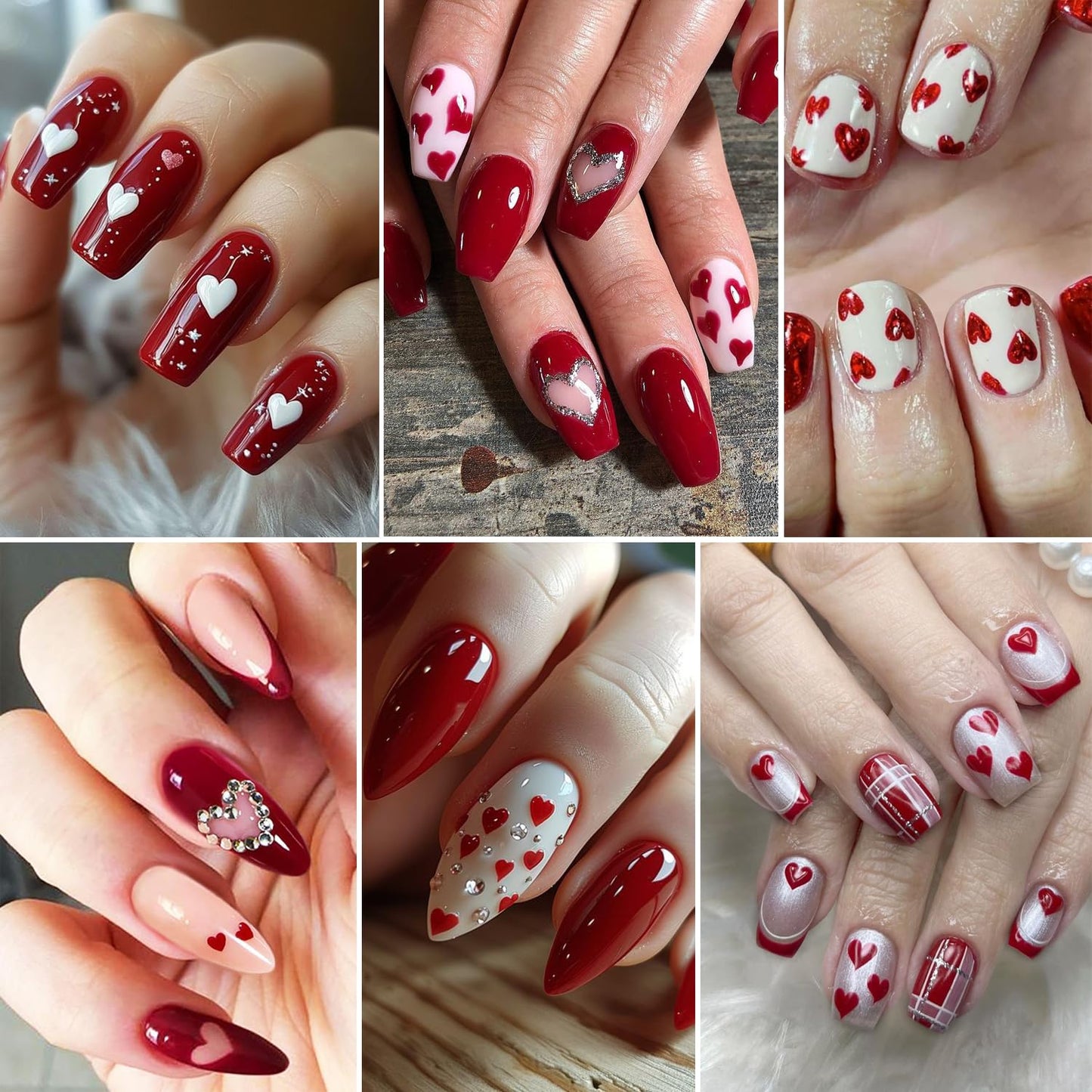 6Sheets Love Heart Nail Art Stickers Decals,3D Valentine's Heart Self-adhesive Nail Supplies Glitter Red Love Hollow Hearts Shaped Design French Nail Sticker for Women DIY Romantic Manicure Decoration