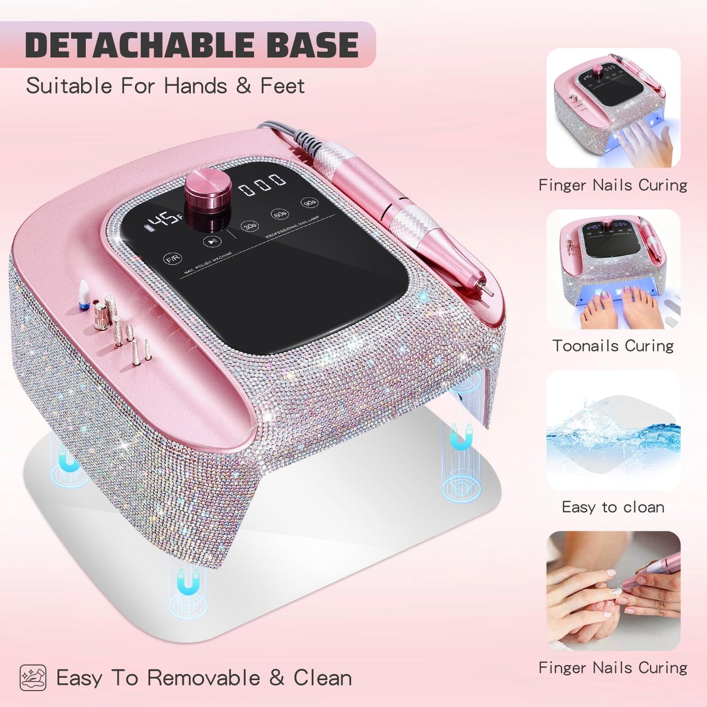 2-in-1 Rechargeable Cordless UV LED Nail Lamp & Electric Nail Drill Kit with Auto Sensor, LCD Display,45000 RPM Professional Gel Nail Dryer Machine for Home Salon Use & Training Nail Art Practice