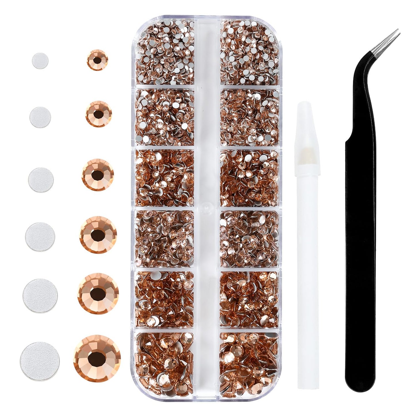 Meibite Champagne Glass Flatback Rhinestones for Nails, Crafts & Clothes – 4240PCS 6 Sizes (SS6–SS20) Crystal Gems Kit with Tweezers & Picker, Non Hotfix DIY Rhinestones for Tumblers, Shoes, Nail Art