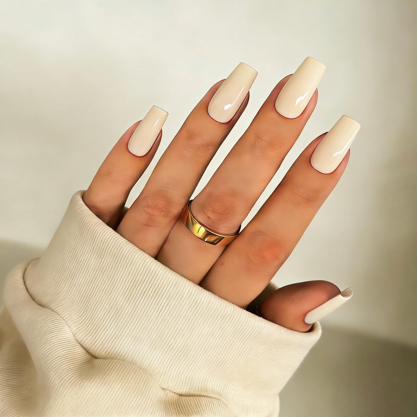 SXVME Press On Nails Long Square - Sheer Nude Press on Nails with Glue for Women, Natural Skin Tone Fake Nails Press ons Medium, Glossy Soft Gel Glue on Nails Coffin, Reusable Nail Stick Ons, 24 Pcs