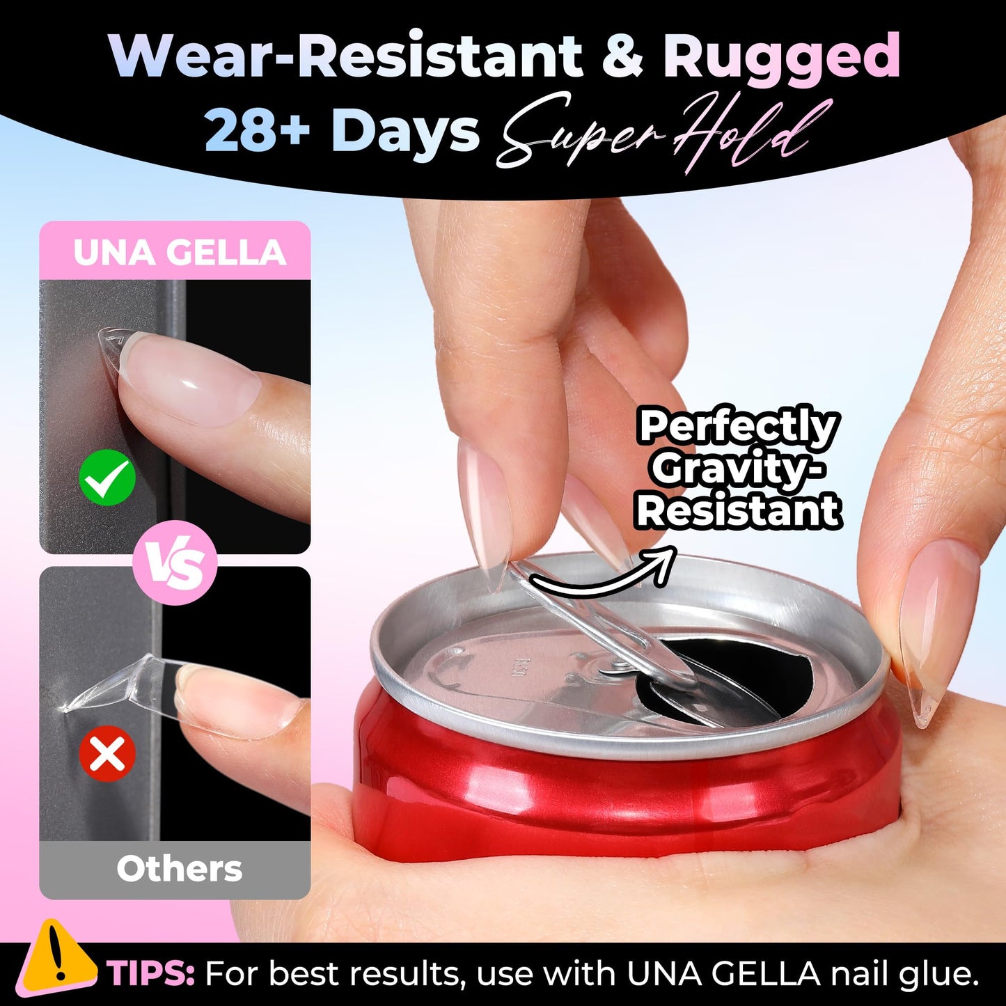 UNA GELLA Short Almond Nail Tips 15 Sizes 300PCS Pre-Etched Soft Gel Clear Nail Tips Easy DIY Salon Short Almond Press On Nails Snug Fit Acrylic Fake Tips Extensions Long-Lasting Hold