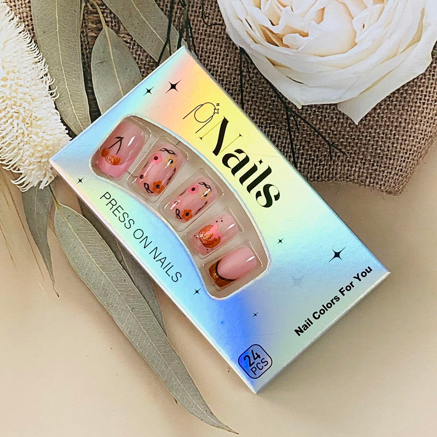 FIEONCIY Press on Nails Square Short Length Glossy Full Cover Acrylic Short Square Shaped False Nails with French Designs Artificial Fake Nails Glue Stick ons Fingernails for Women Girls(W2452)